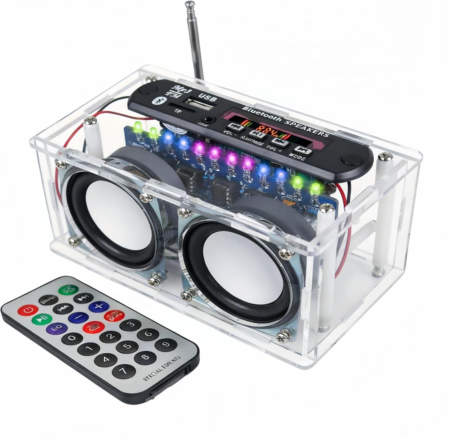 DIY Stereo Speaker Soldering Practice kit- BT,USB Player &FM Receiver- Complete Soldering Project kit with Components, PCB & Enclosure, Perfect for Electronics Enthusiasts & Beginners