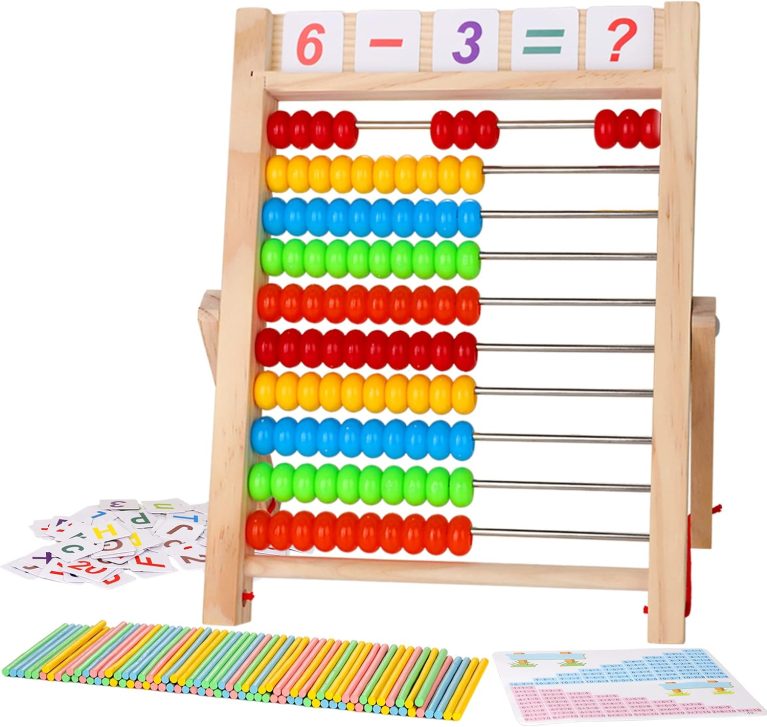 WOODMAM Wooden Abacus for Kids-100 Counting Sticks, Number Alphabet Cards