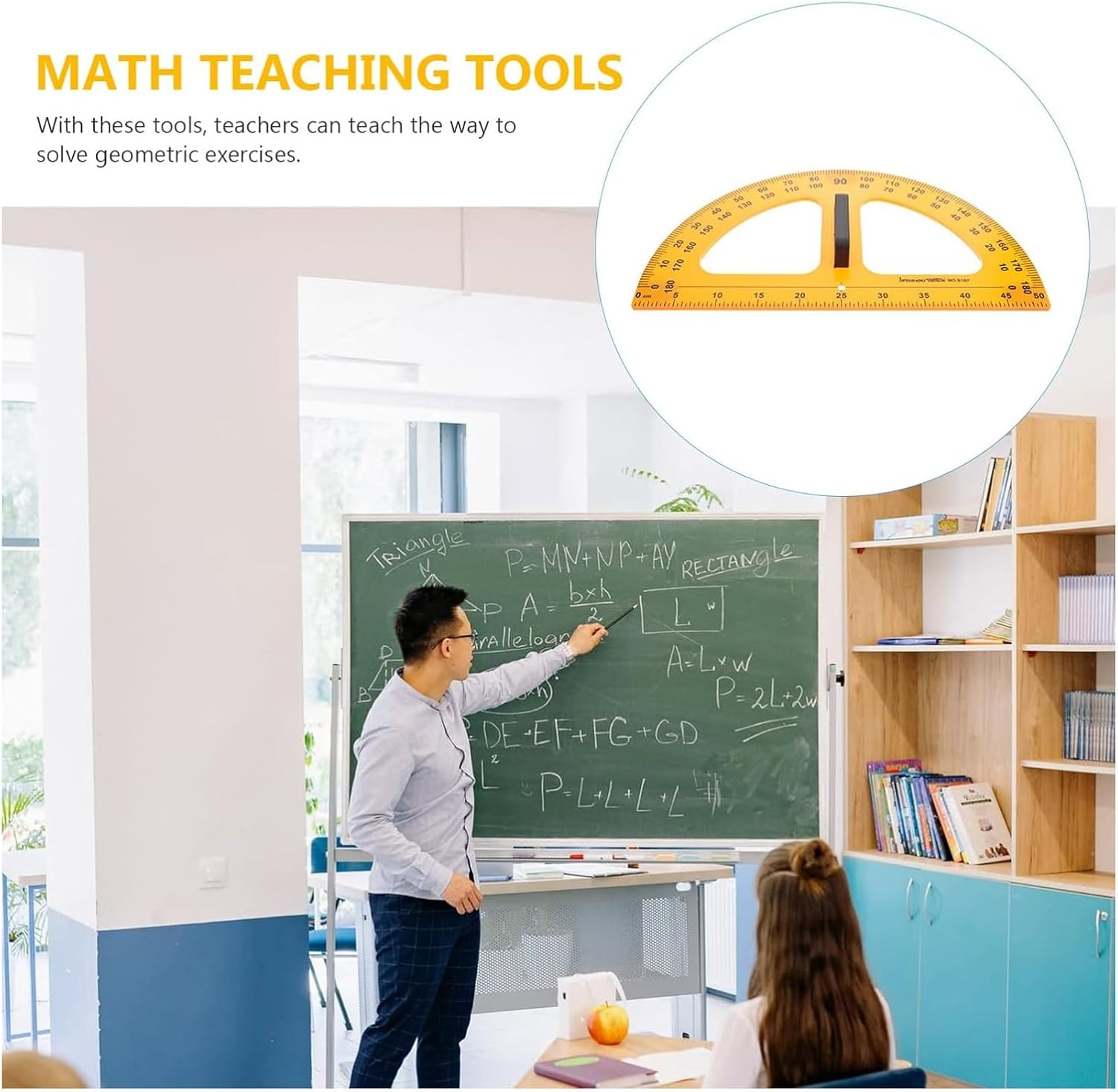 Magnetic Geometry Math Ruler Set for Classroom, Large Protractor, Triangle & Measuring Rulers, Magnetic Blackboard Tools for Teachers & Students Enhances Math Learning, 5pc - Image 3