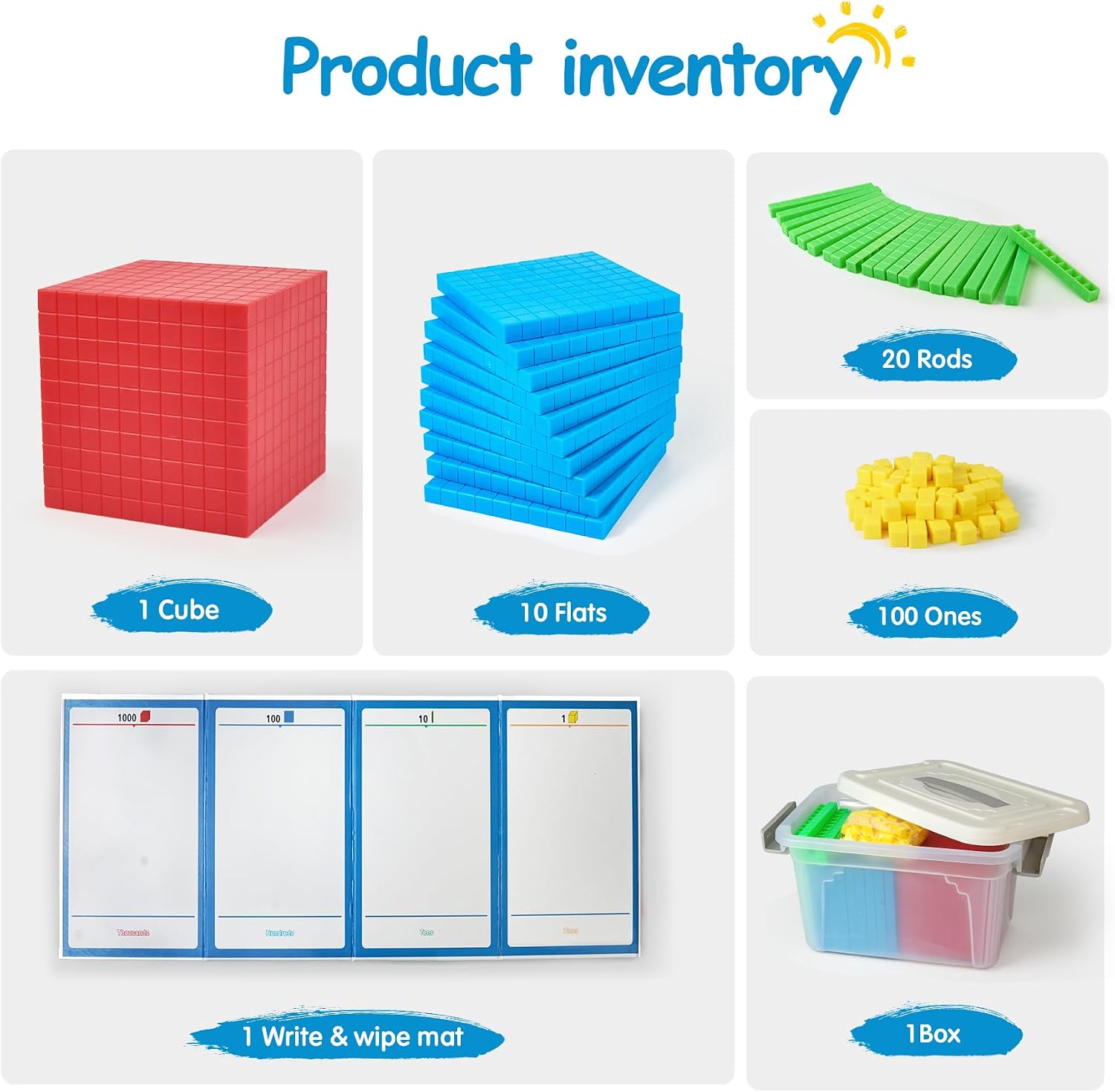 Math Manipulatives for Kids Aged 3+.Base Ten Blocks with Place Value Chart - Plastic Math Cubes to Help Educate Kindergarten Teachers.133 PCS - Image 4