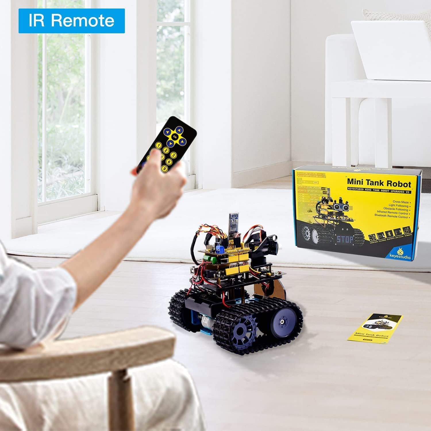 KEYESTUDIO Mini Tank Robotic Kit Smart Car for Arduino, App/IR Remote Control(iOS and Android), Light and Ultrasonic Follow, 8X16 LED Panel STEM Kit for Beginners Teens - Image 2