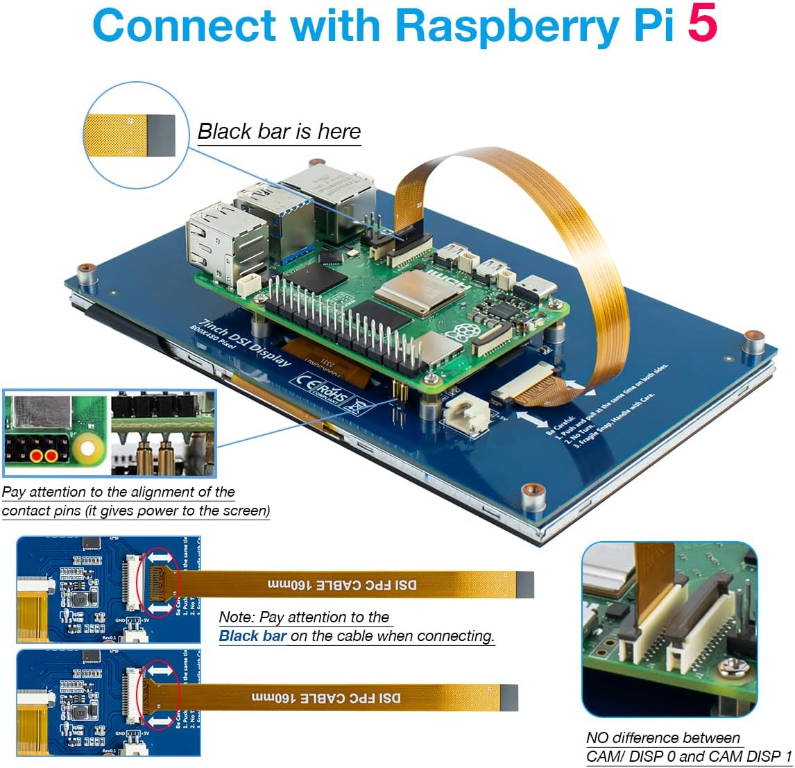 Hosyond 7 Inch Touchscreen IPS DSI Display Compatible with Raspberry Pi 5/4/3, 800x480 Pixel Capacitive Screen MIPI Driver-Free Interface - Image 6