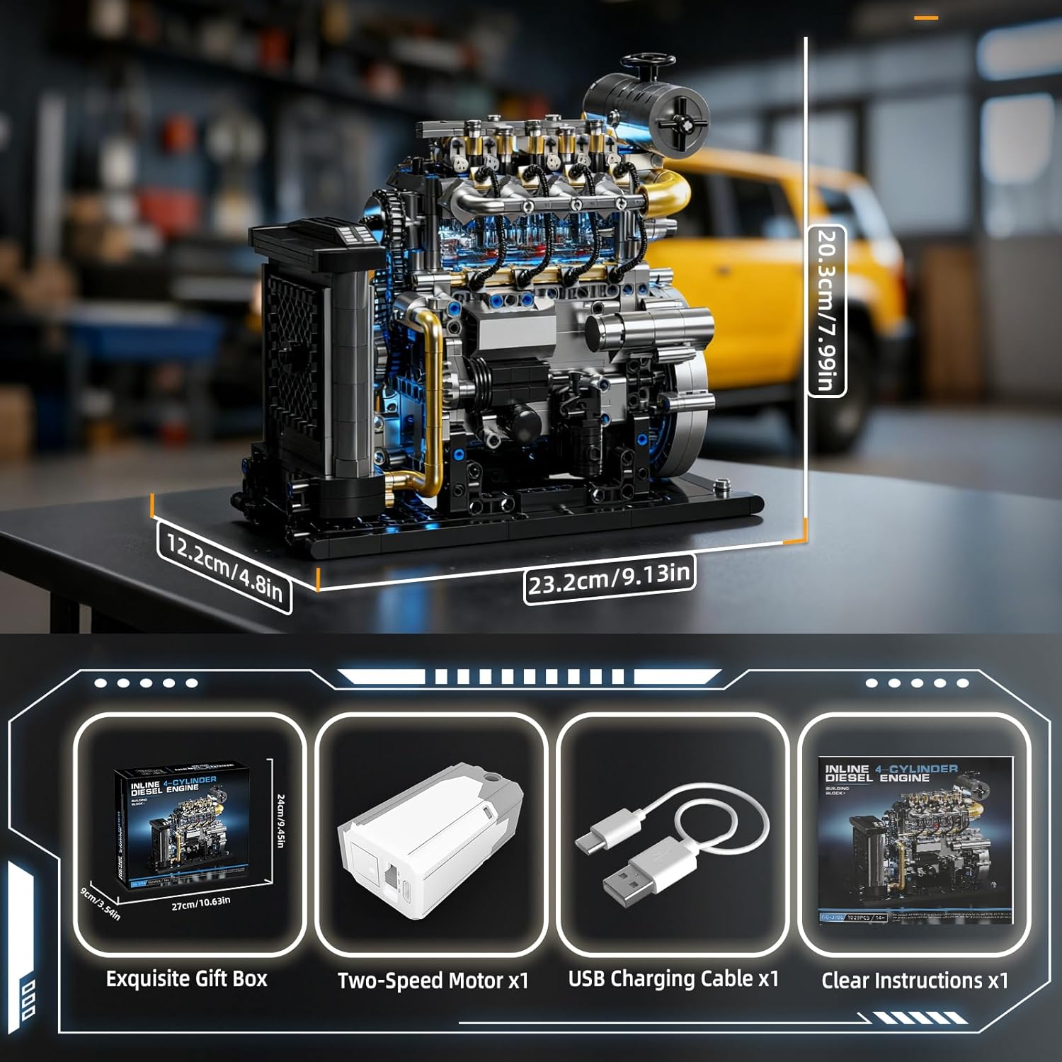 Diesel Engine Model Kit that Runs for Adults, MOC Mini Inline 4-Cylinder Diesel Engine Building Set with Motor, Compatible with Lego, Mechanical Engineering STEM Toy for Teens (1029 PCS) - Image 8