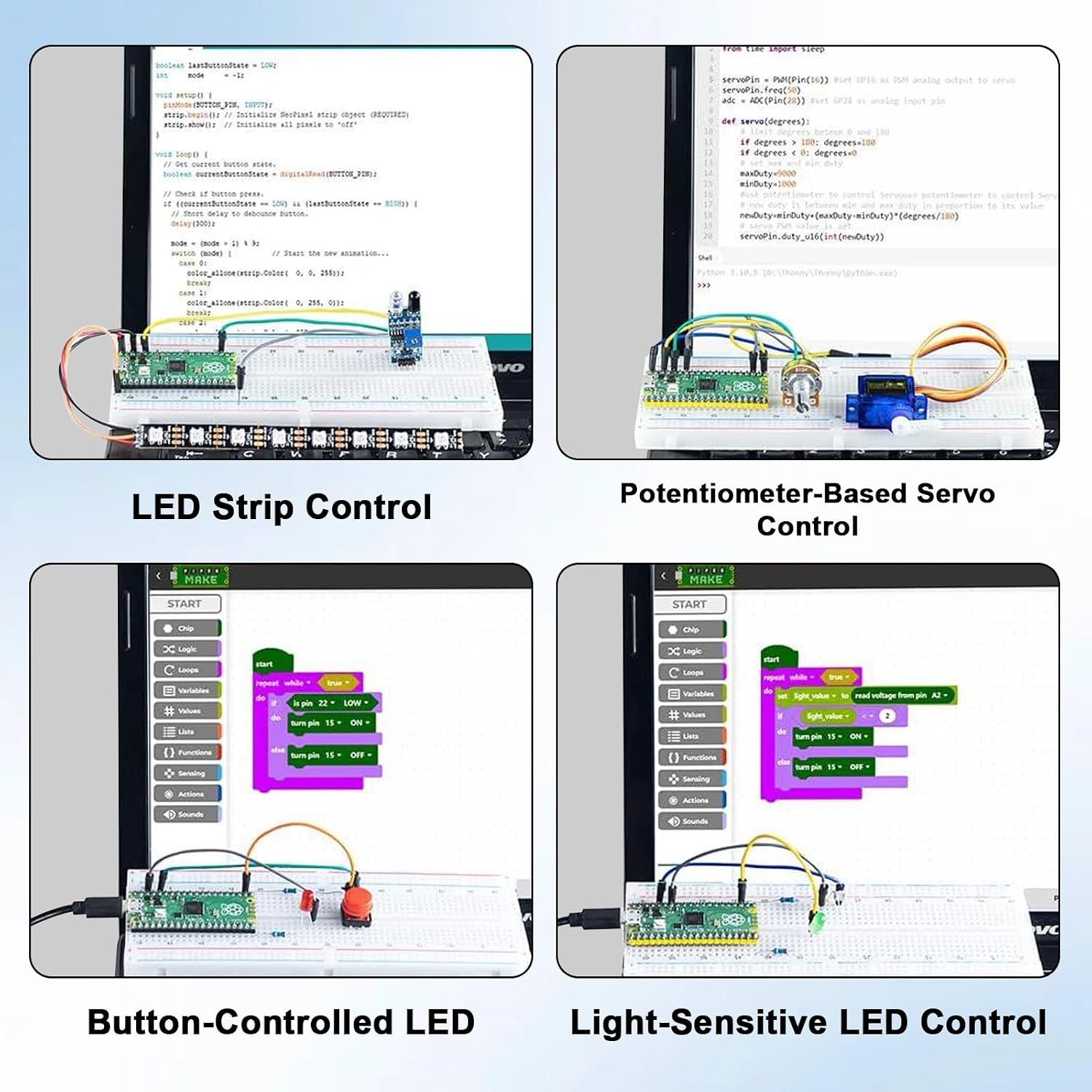 Basic Starter Kit for Raspberry Pi Pico RP2040, Microcontroller Learning Kit with LCD1602 Display and SG90 Servo, Supports MicroPython and C/C++, Educational Electronics Kit for Beginners and Students - Image 5