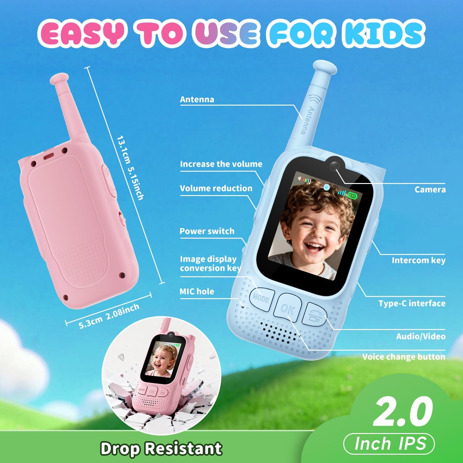 Kids Video Walkie Talkies, 2 Pack Facetime Wakey takey with Video for Kids - Image 7