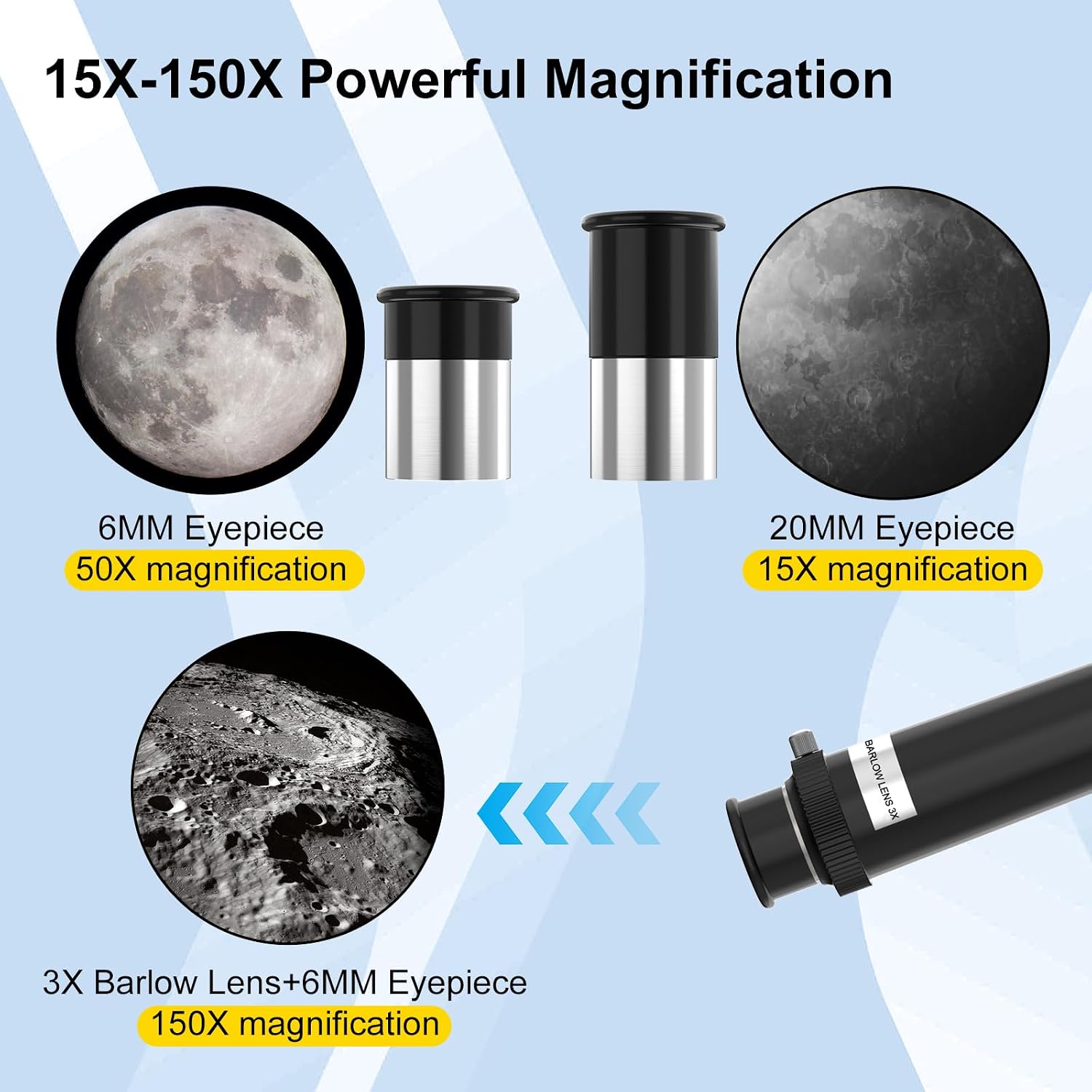 Telescope for Kids and Adults, Astronomical Telescopes (15X-150X) with Fully Multi-Coated Optics, 70MM Aperture 300MM Refracting Telescope for Moon, Astronomy Beginners Gifts with Phone Adapter - Image 3