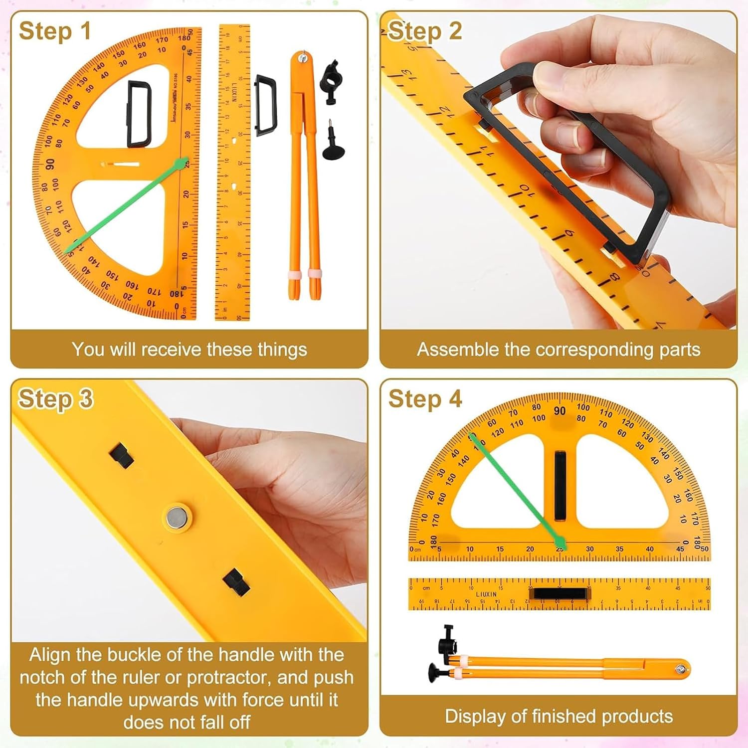 Magnetic Geometry Math Ruler Set for Classroom, Large Protractor, Triangle & Measuring Rulers, Magnetic Blackboard Tools for Teachers & Students Enhances Math Learning, 5pc - Image 6