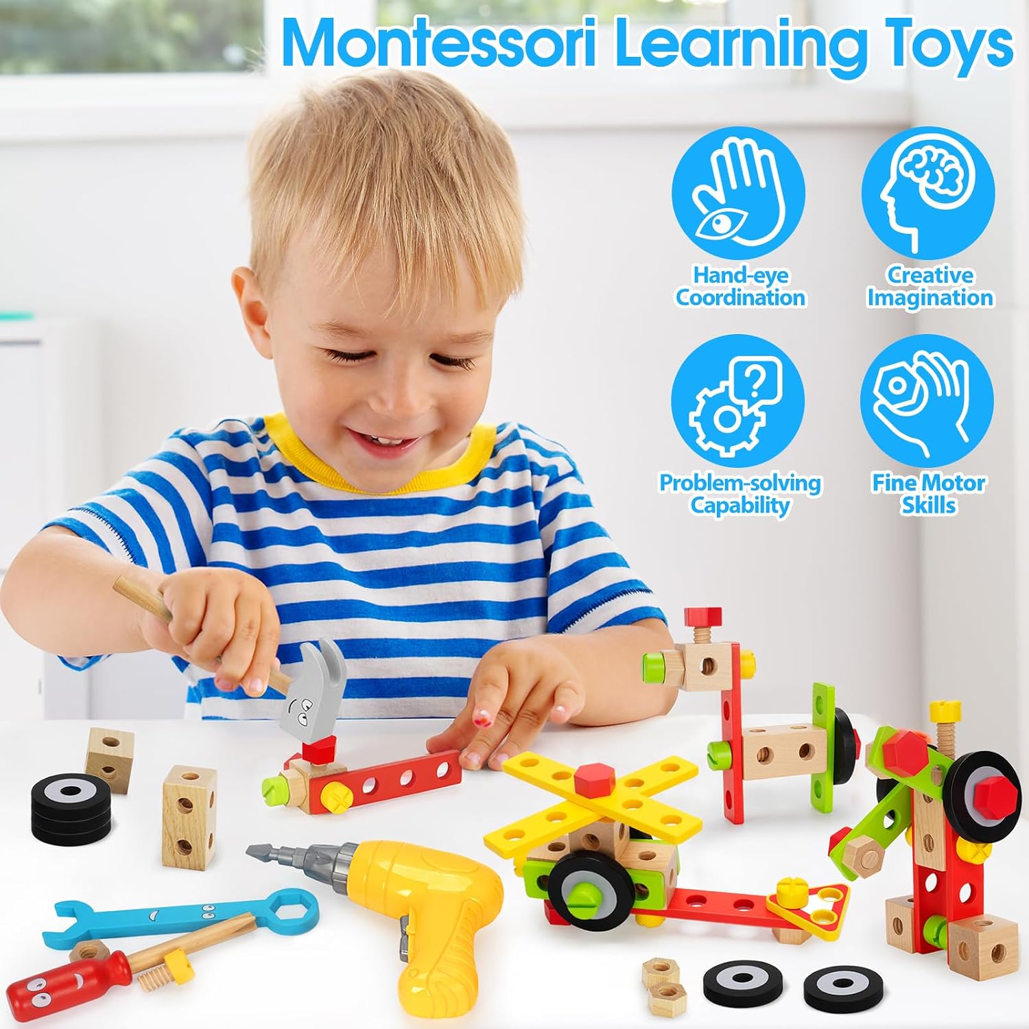 44 Pcs Toddler Tool Set, Wooden Tools for Kids Ages 3-5 with Drill and Box - Image 5