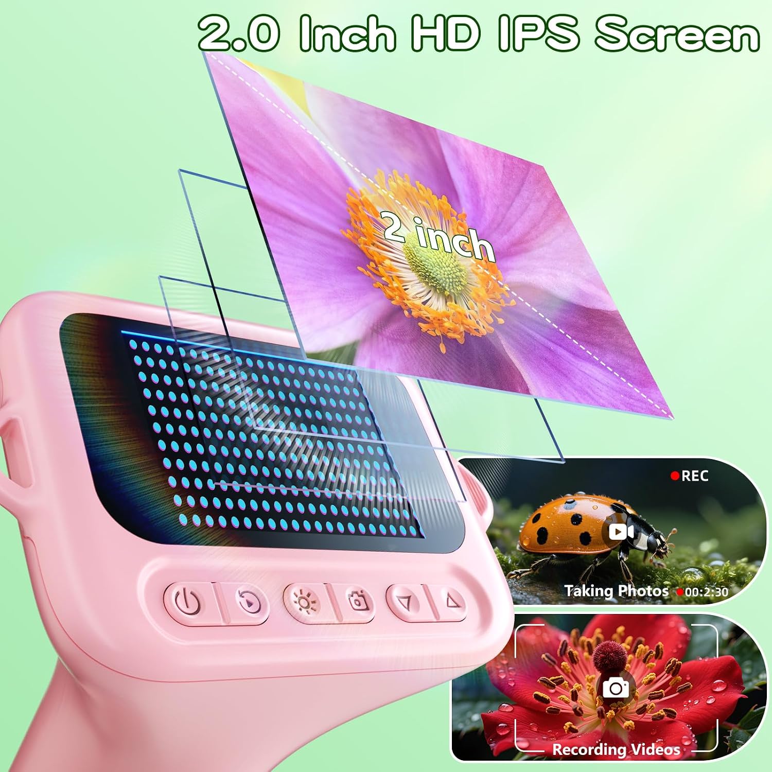 Odatay 1000X Digital Kids Microscope Kit with 12 Slides & 2" Screen, Pink - Image 5