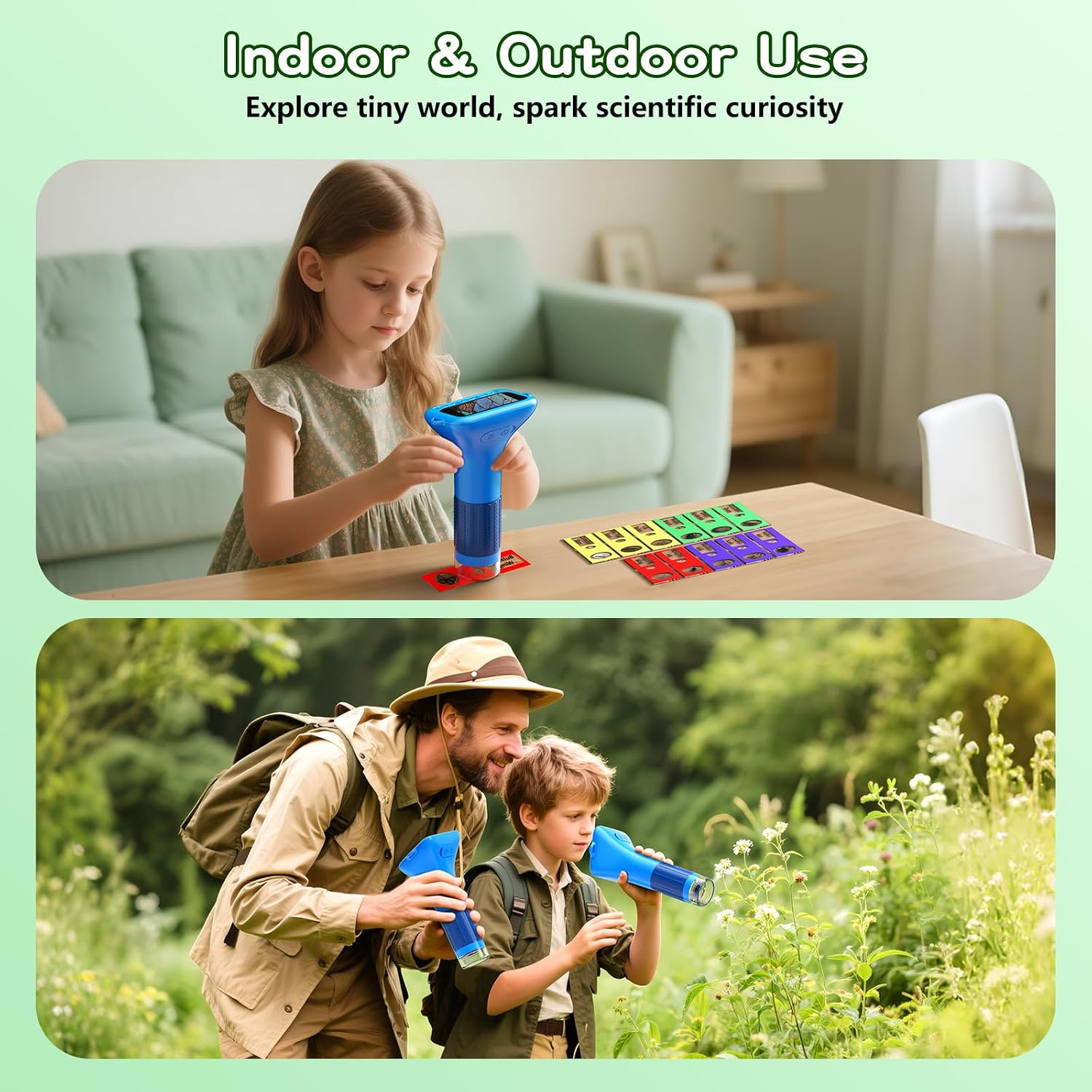 Odatay 1000X Digital Kids Microscope Kit with 12 Slides & 2" Screen, Blue - Image 7