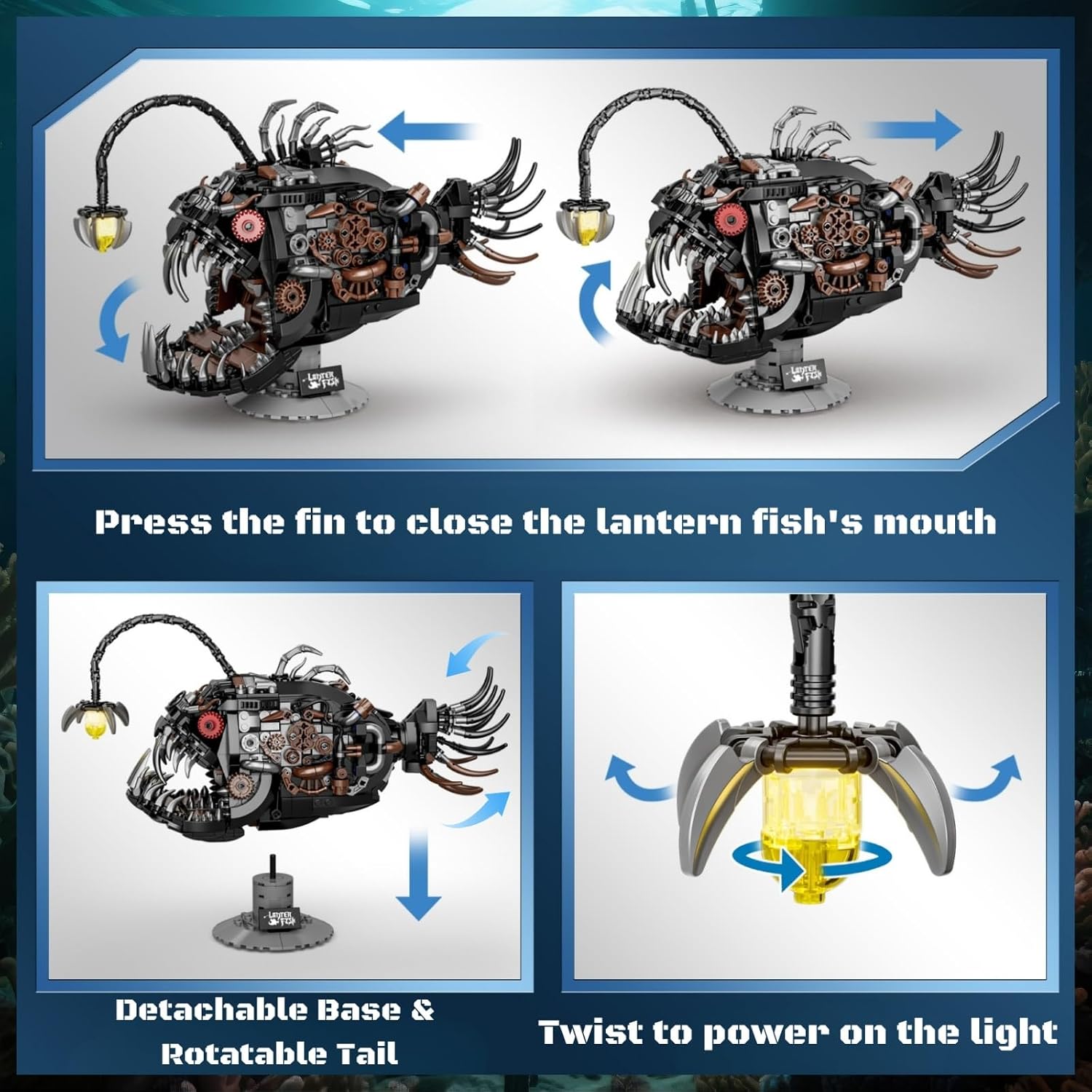 Mechanical Angler Fish Building Block Set for Kids & Adults- STEM Toys for Boys & Girls 8-14+, Deep Sea Ocean Creature Kit, Home/Office Decor with Light, Great Birthday Gift (1038+Pieces) - Image 4