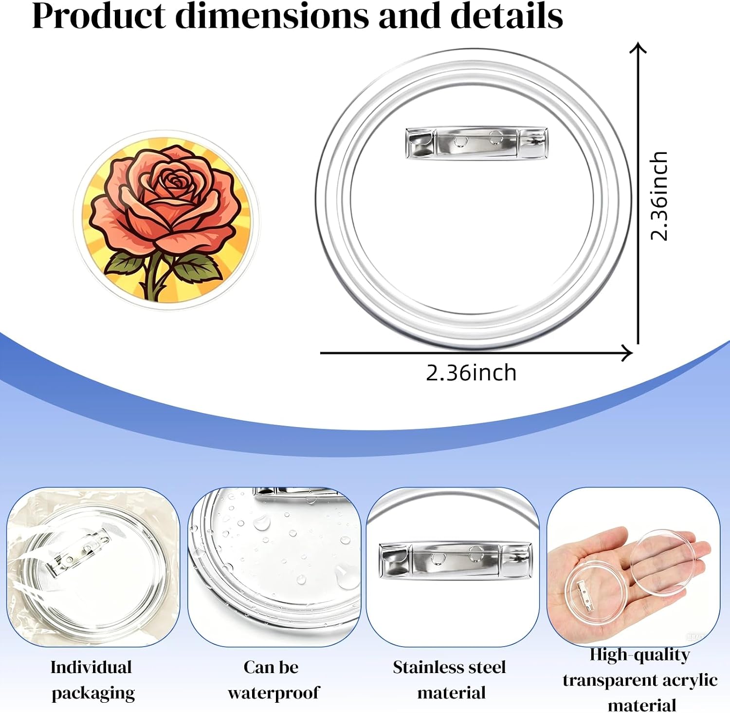 Clear Button Pins Plastic for Crafts - 20 Pack Circle Acrylic Round Button DIY Design, Blank Pins Bulk, Photo Pin Making Kit for Badge Maker DIY Crafts Supplies (2.36 Inch) - Image 2