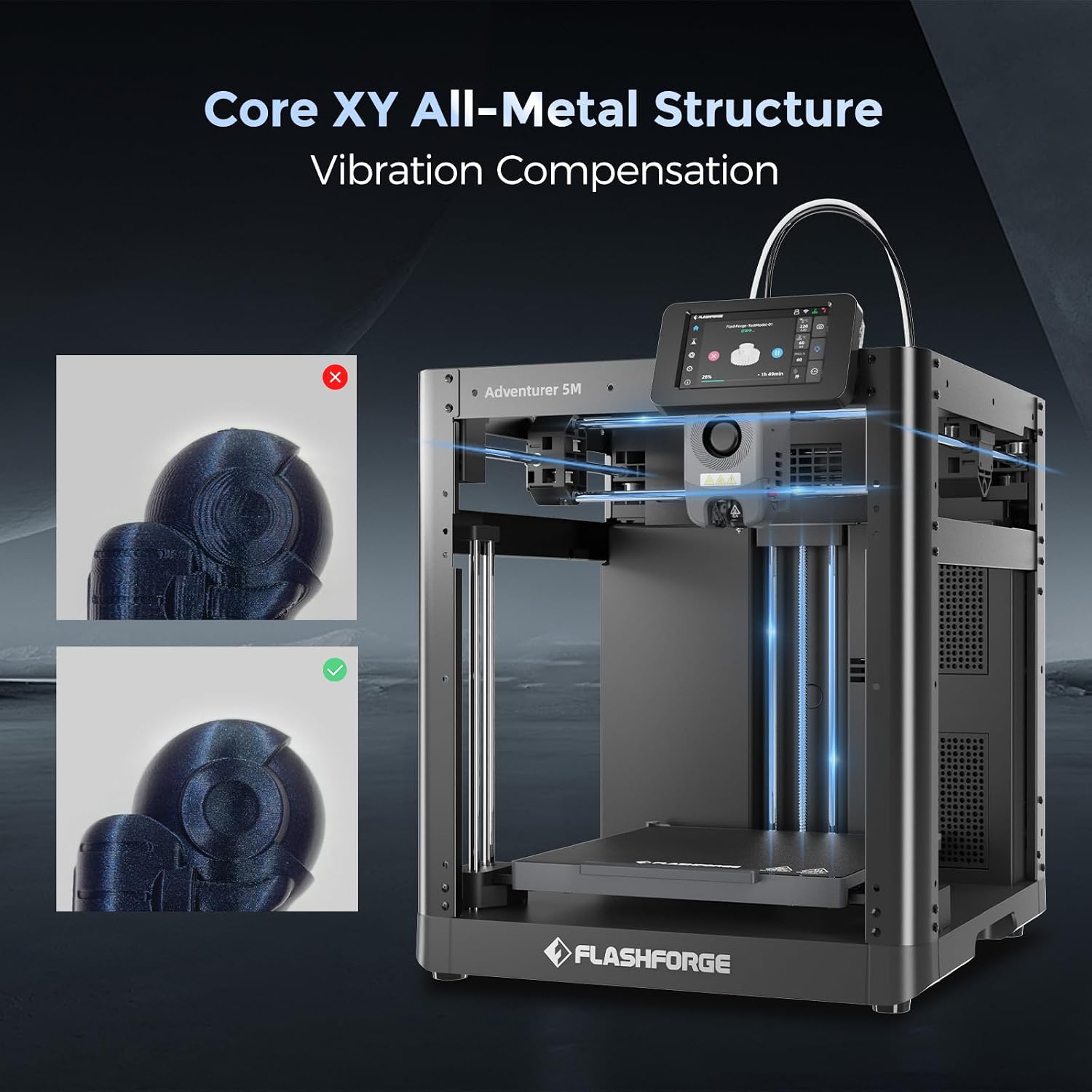 FLASHFORGE Adventurer 5M 3D Printer with Fully Auto Leveling, Max 600mm/s High Speed Printing, 280°C Direct Extruder with 3S Detachable Nozzle, CoreXY All Metal Structure, Print Size 220x220x220mm - Image 8