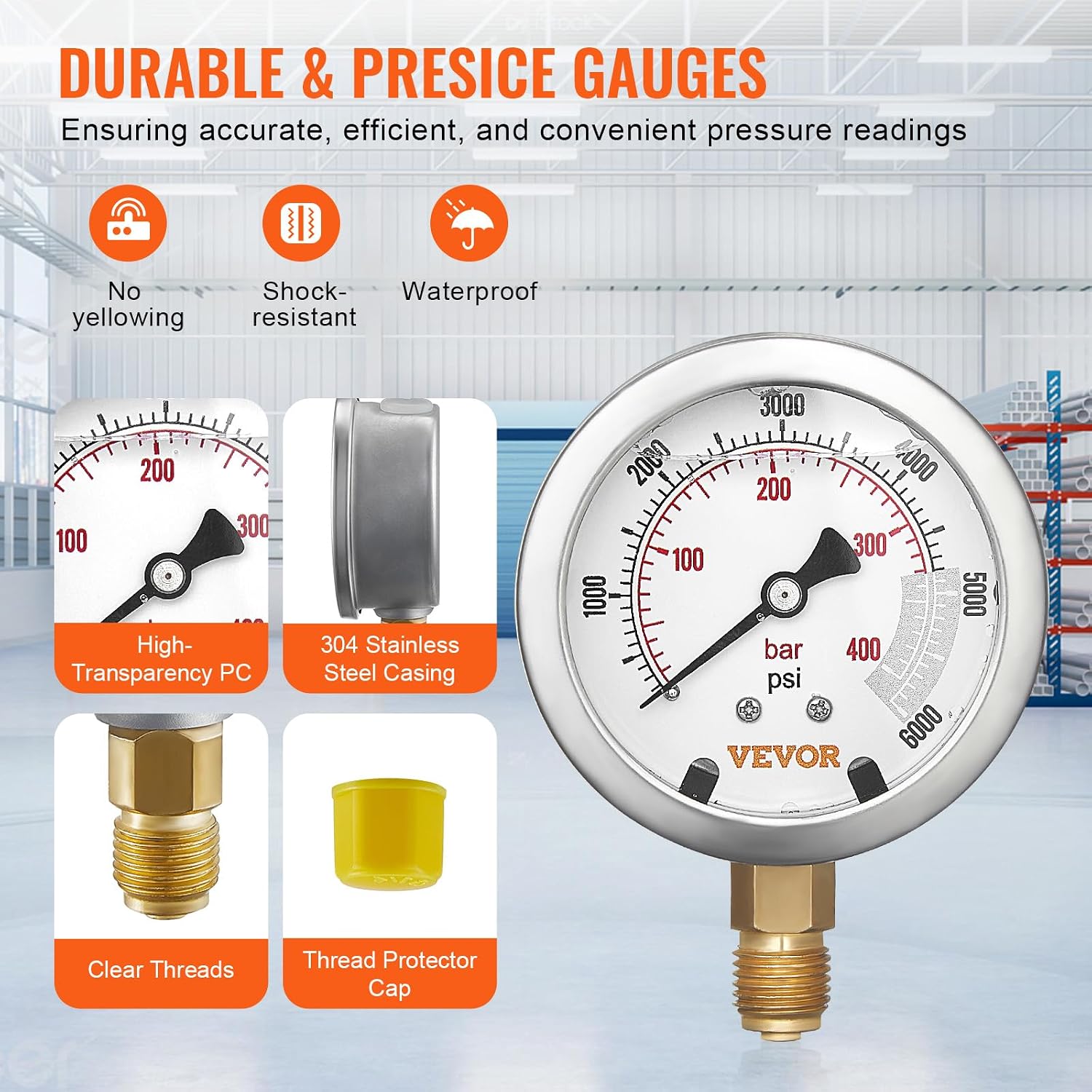 VEVOR Hydraulic Pressure Test Kit, 10/100/250/400/600bar, 5 Gauges 13 Test Couplings 14 Tee Connectors 5 Test Hoses, Hydraulic Gauge Kit with Sturdy Carrying Case, for Excavator Construction Machinery - Image 3