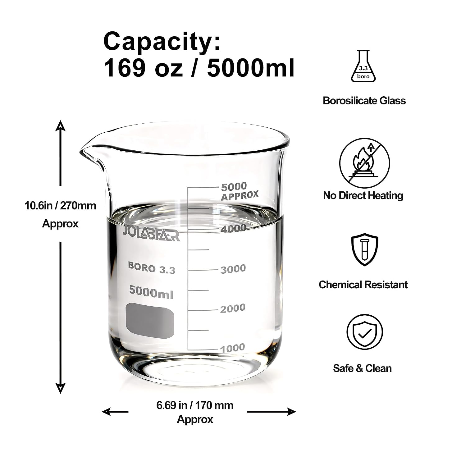 JOLABEAR 5000ml Glass Beaker, 3.3 Borosilicate Laboratory Beaker - Image 2