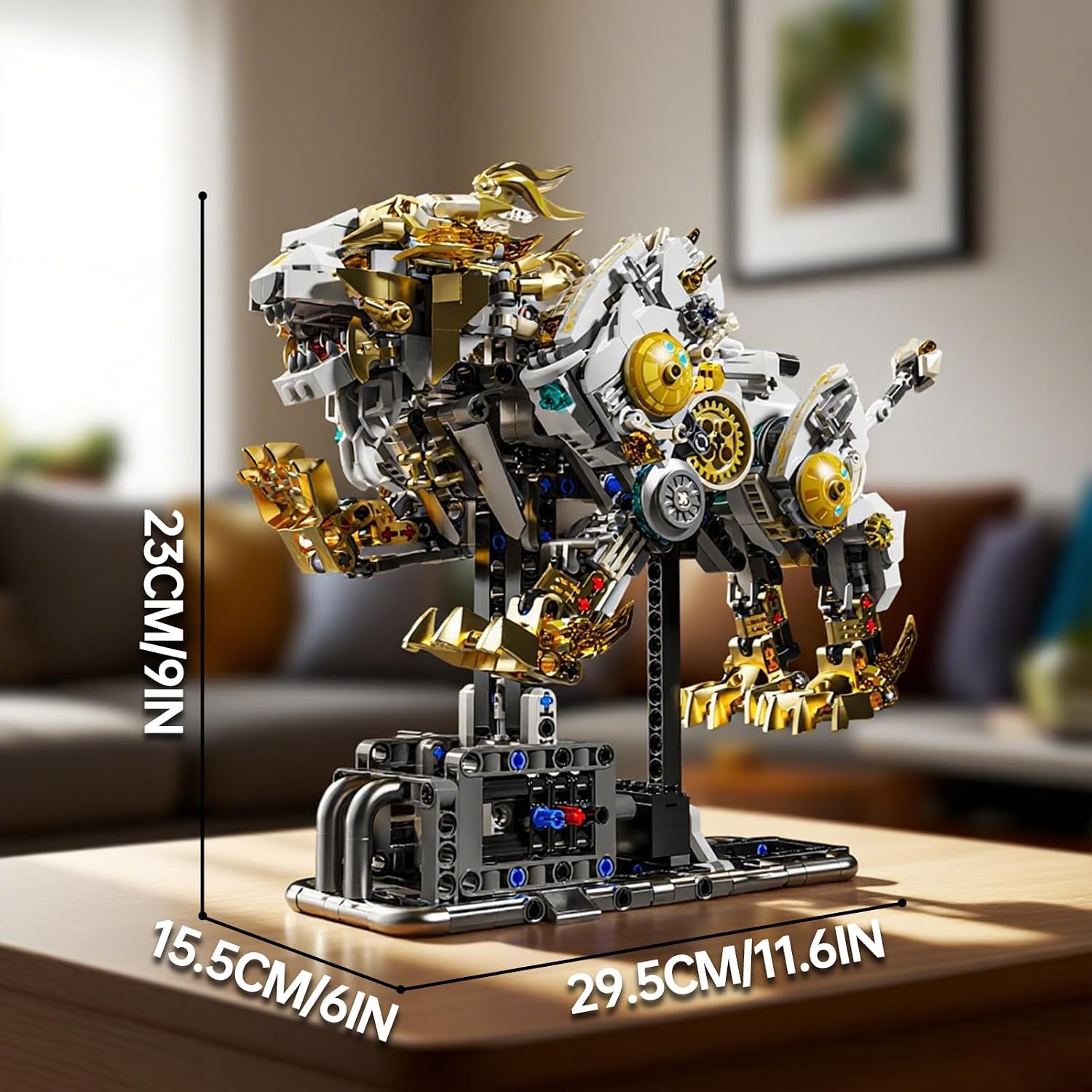CSNRHG Mechanical Lion Building Block Toy Set Futuristic Mechanical Beast Model with Movable Parts & Gears Premium Mechanical Building Kit with Display Stand, Ideal Gift for Boys & Adults - Image 3