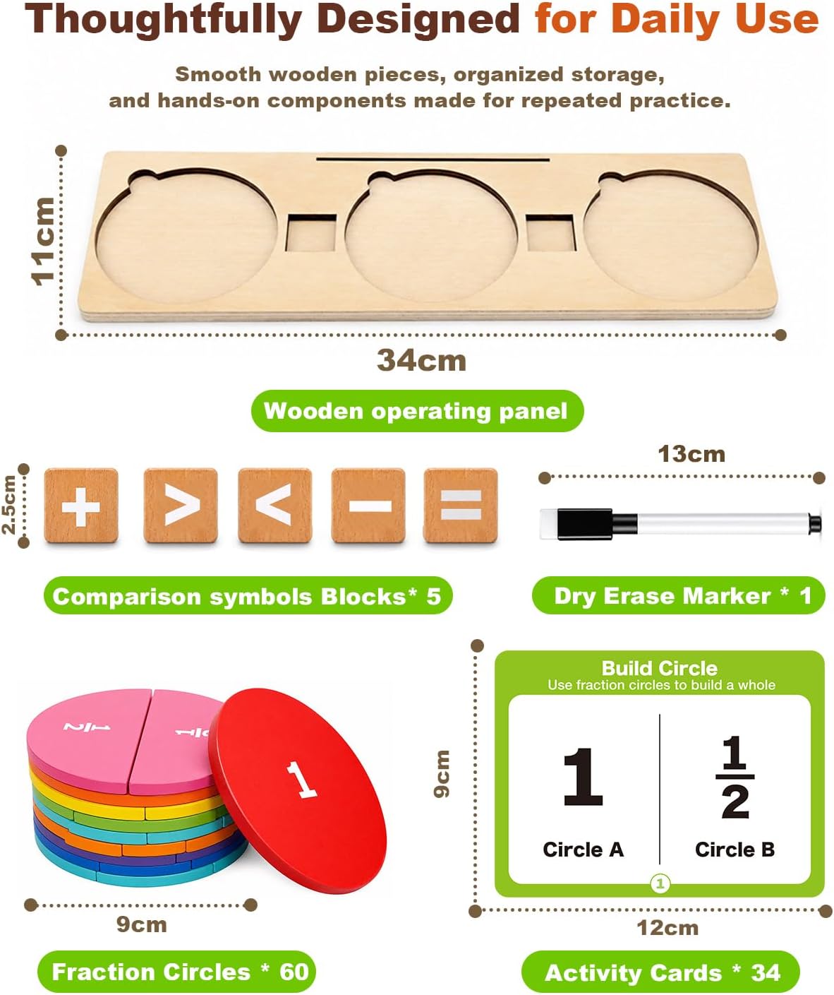 Fraction Manipulatives Set, Fraction Wooden Tiles & Fraction Circles Set - Image 5