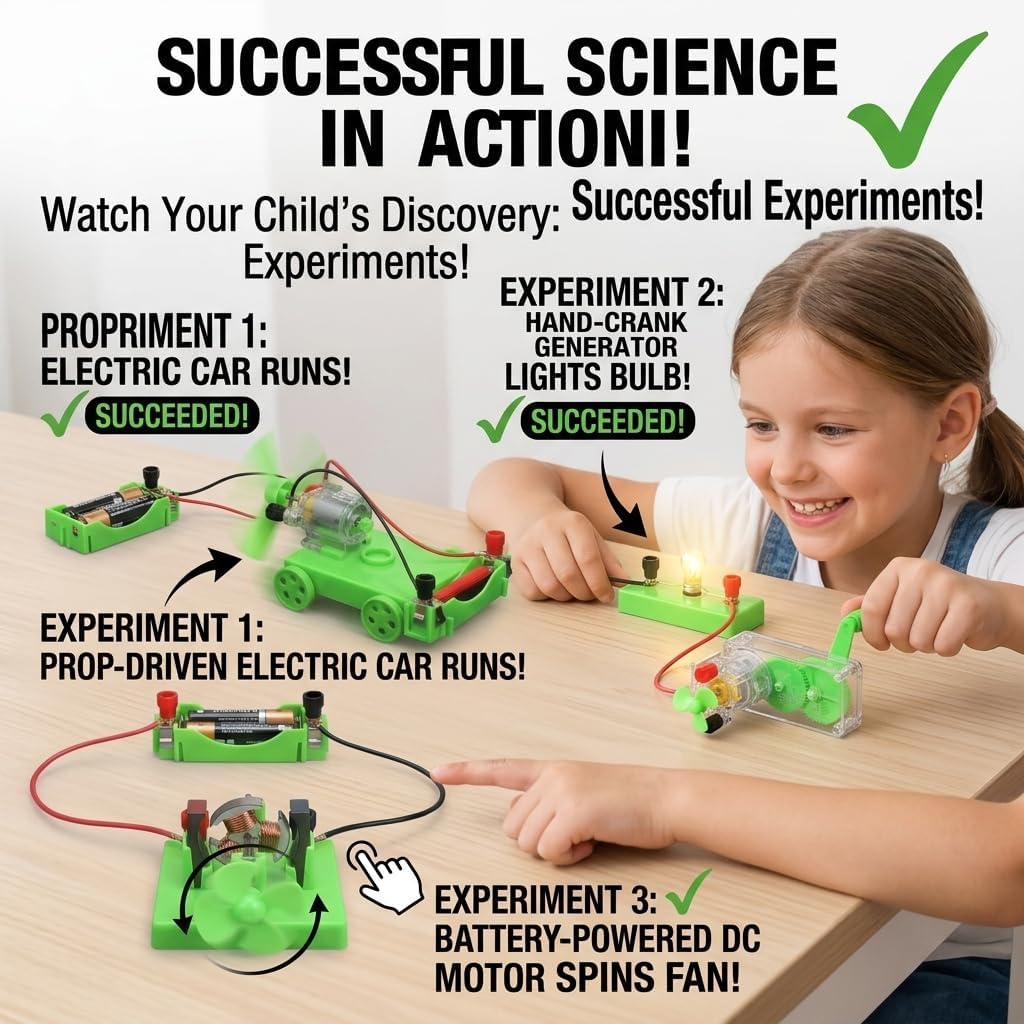 Physics Science Lab Learning Circuit kit, Electricity Experiment Set,DIY DC Electrical Motor Model Wind Powered Carts Building Circuits for Kids Junior Senior High School Students (1 Set) - Image 3