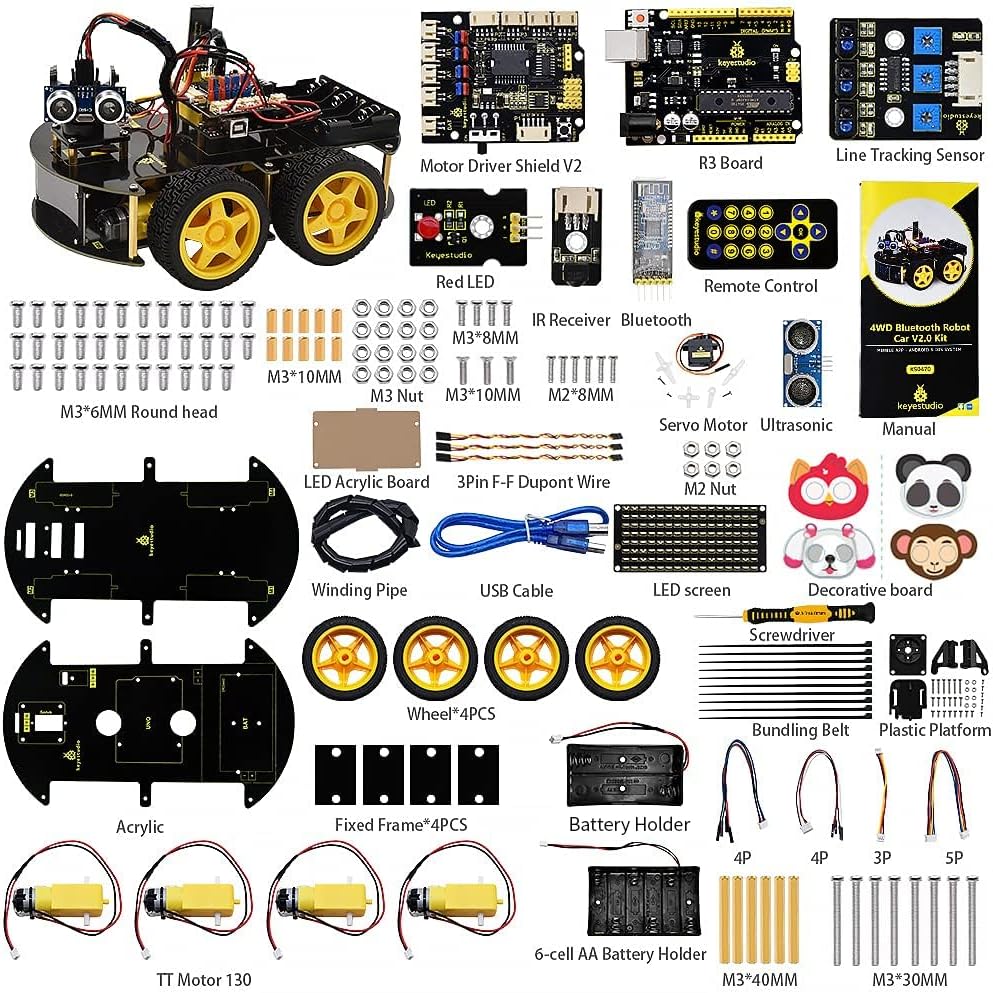 KEYESTUDIO Smart Car Kit,4WD Programmable DIY Starter Kit for Arduino for Uno R3,Electronics Programming Project/STEM Educational/Science Coding Kit for Teens Adults15+ - Image 8