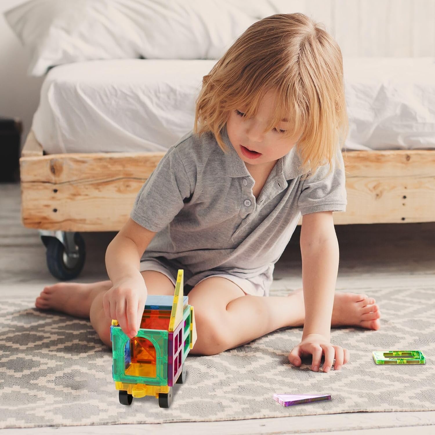 Magnetic Tiles Car Building Kit for Toddlers, 4 PCS Magnet Construction Trucks, STEM Toys for 3-8 Year Old Boys Girls, Educational Vehicle Engineering Set - Image 6
