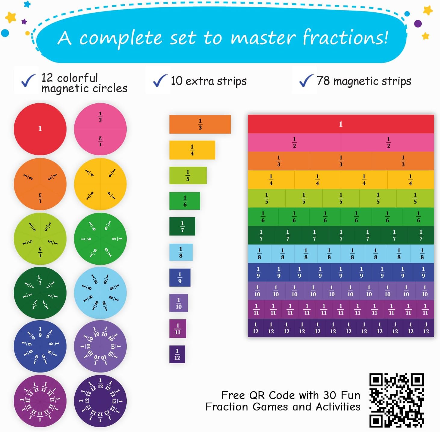 Simply Magic 166 PCS Magnetic Fraction Tiles & Fraction Circles - Image 4
