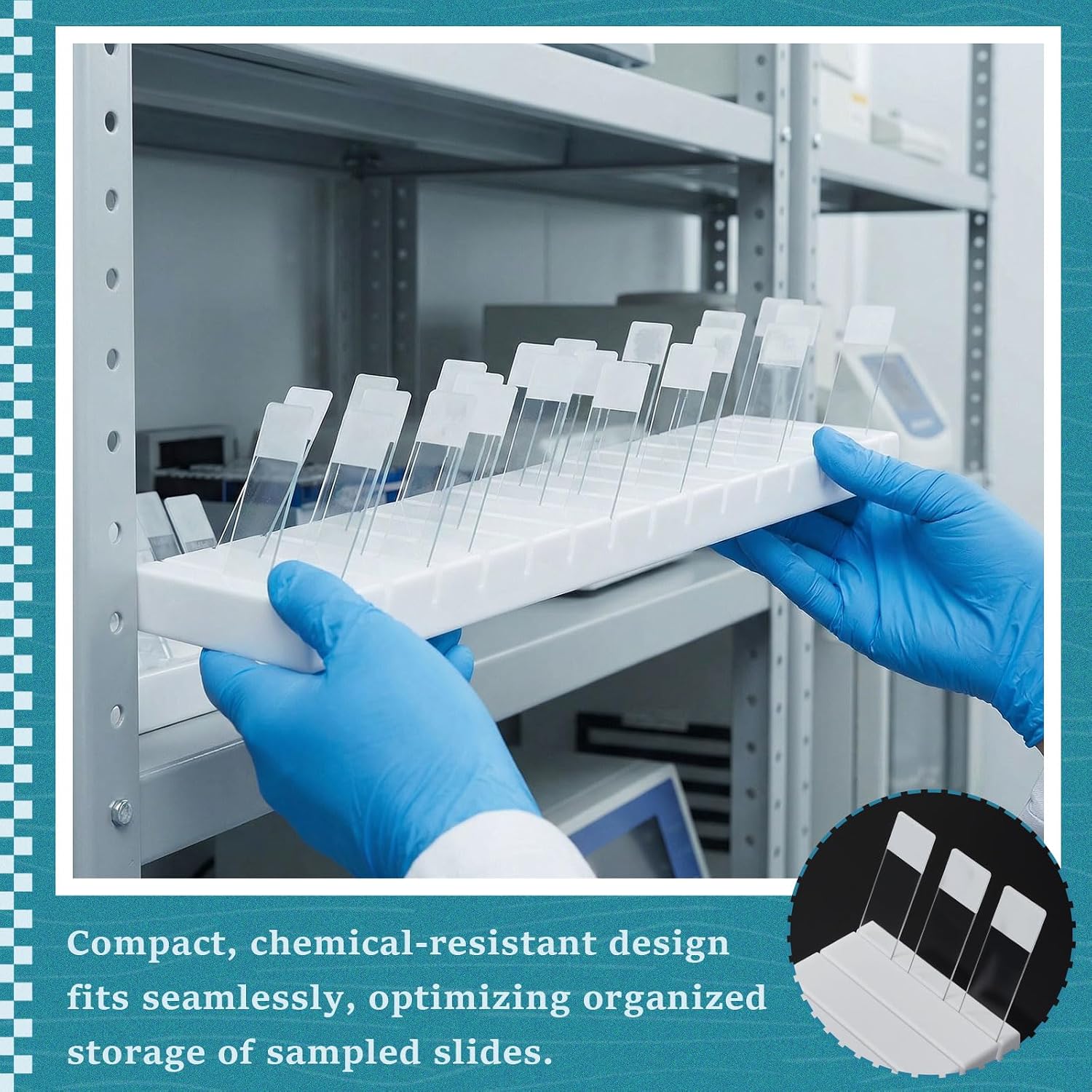 Wonderjune 45 Slides Microscope Slide Holder Microscope Slide Drying Rack Slides Stand Acrylic with Inclined Channel for Microslide Drying Cleaning Histology Hematology Lab Rest Bench Display, White - Image 4