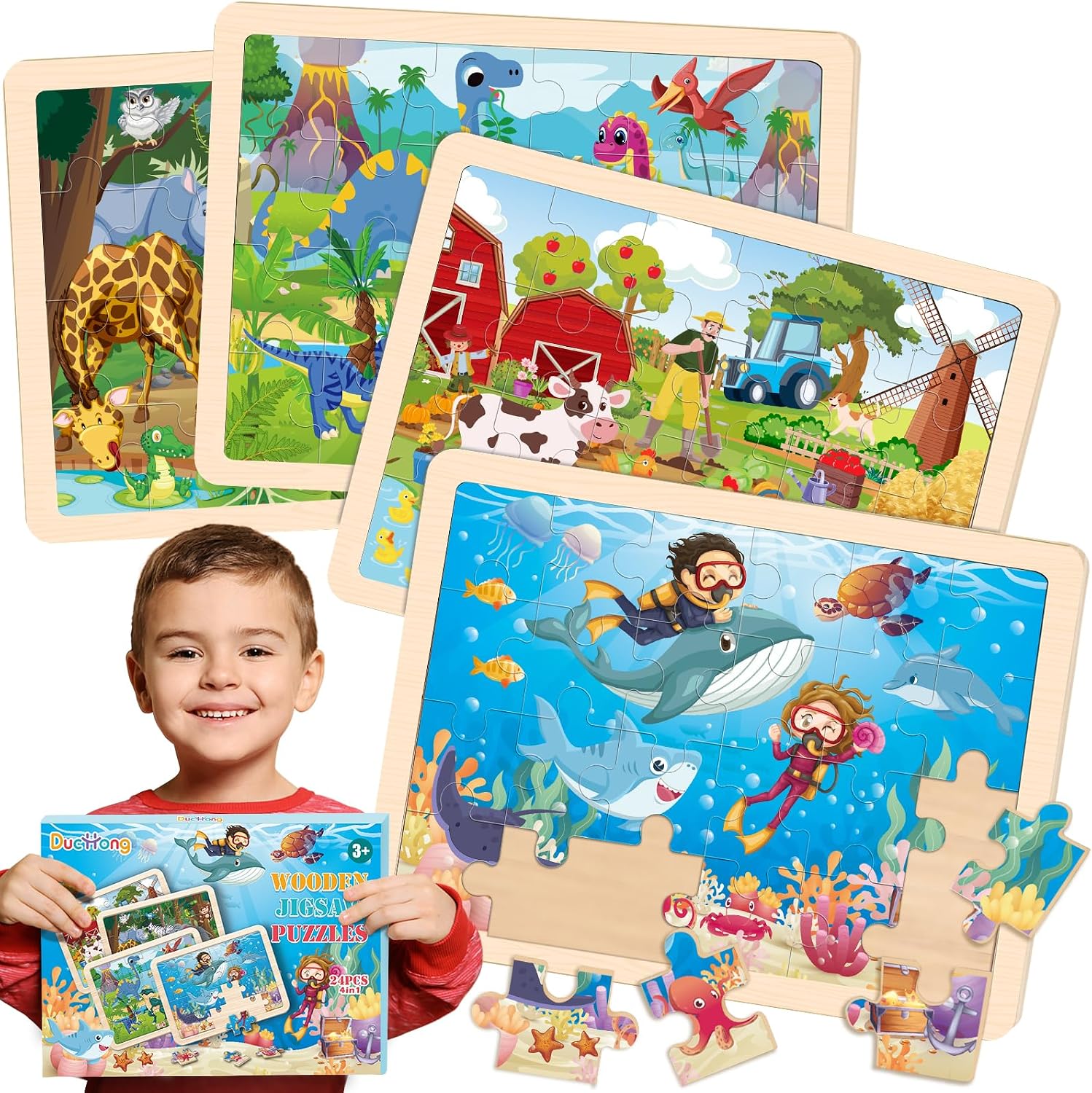 Puzzles for Kids Ages 4-6, 4 Packs Wooden Animals Jigsaw Puzzles for Toddlers Ages 3-5, Preschool Educational Puzzles Boards Toys Gifts for 3 4 5 6 Boys Girls - Image 8