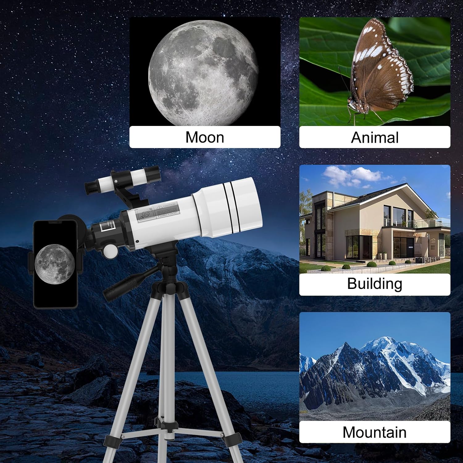 Telescope for Kids and Adults, Astronomical Telescopes (15X-150X) with Fully Multi-Coated Optics, 70MM Aperture 300MM Refracting Telescope for Moon, Astronomy Beginners Gifts with Phone Adapter - Image 7