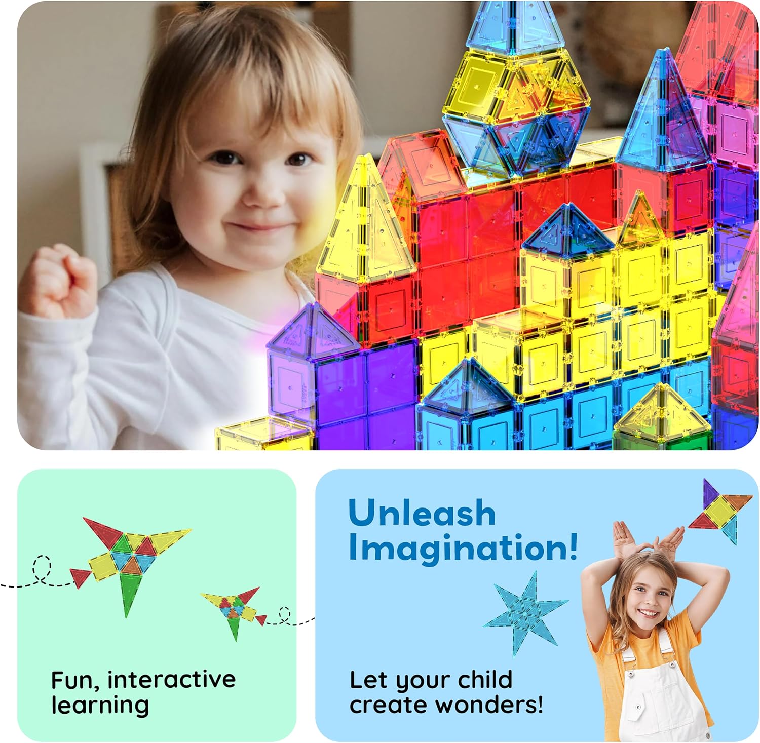 PicassoTiles 100 Piece Magnetic Tiles, Clear 3D Building Blocks for Kids 3+ - Image 8