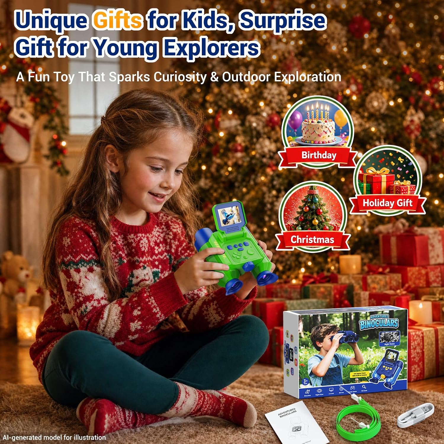 Binoculars for Kids with HD Screen & Night Vision & Games, STEM Science Educational Toy Science Kits STEM Toys for Outdoor, Travel Nature Exploration, Gift for 3+ Years Old Boys & Girls(Green) - Image 8