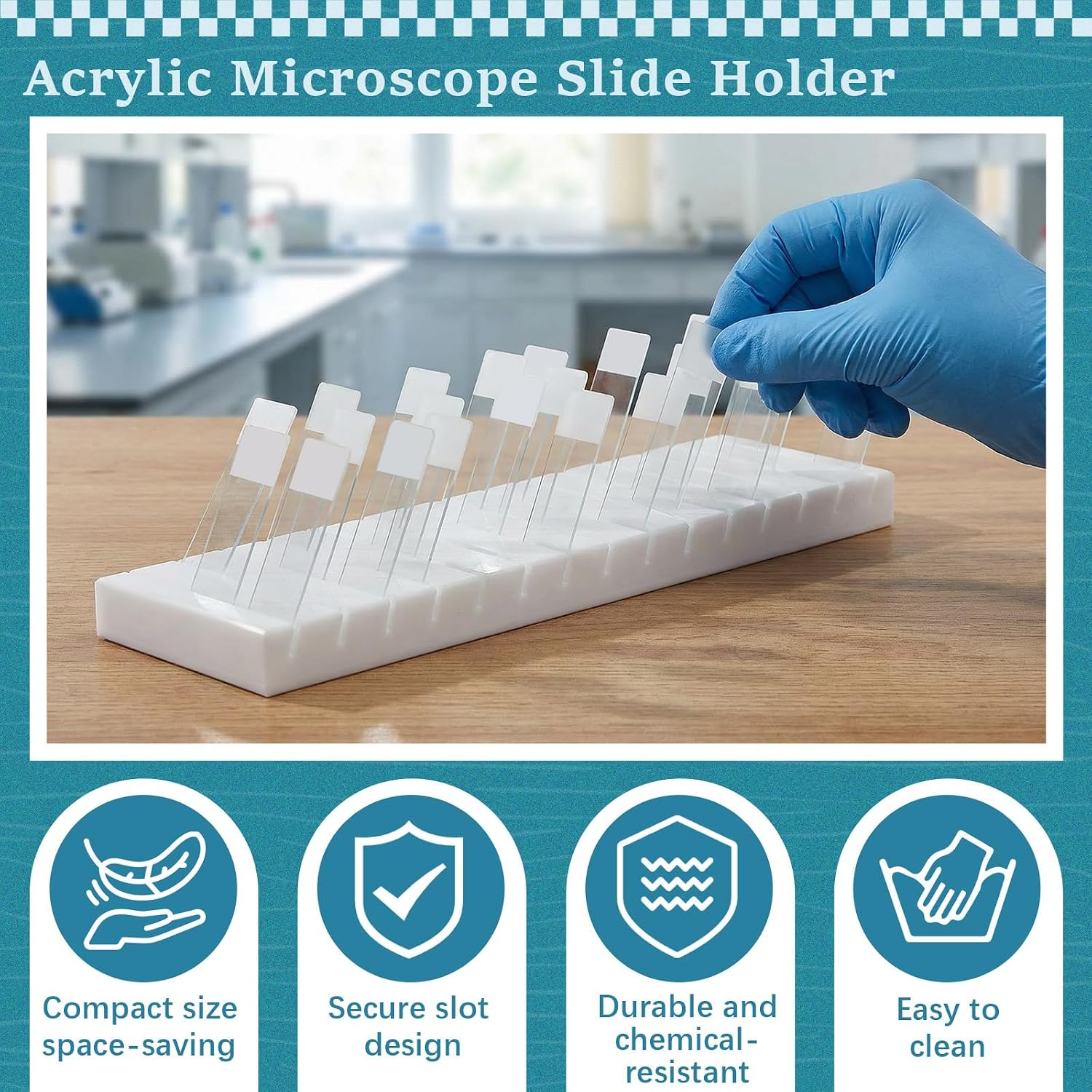 Wonderjune 45 Slides Microscope Slide Holder Microscope Slide Drying Rack Slides Stand Acrylic with Inclined Channel for Microslide Drying Cleaning Histology Hematology Lab Rest Bench Display, White - Image 6