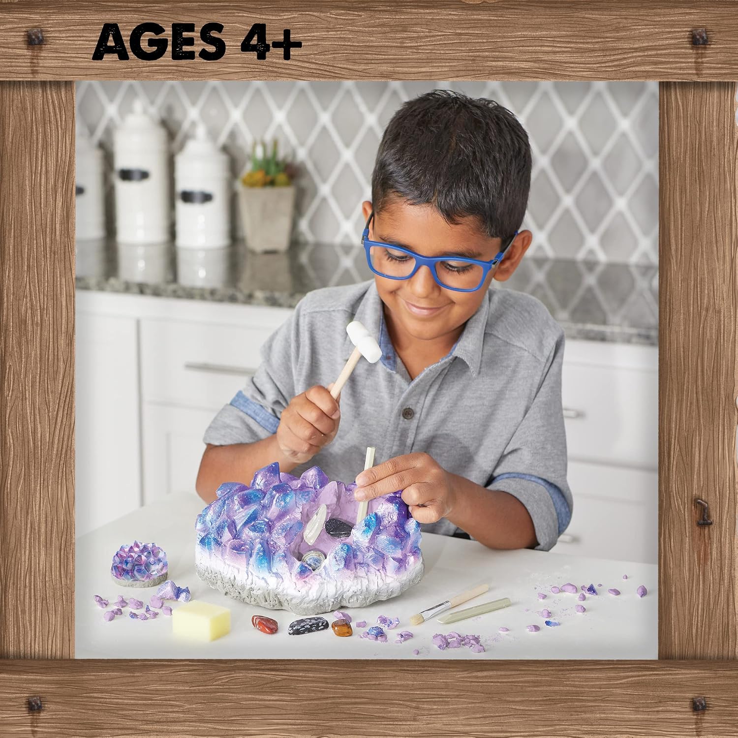 MindWare Dig It Up Giant Gem Discovery Kit - Gemstone Dig Kit Offers Geology for Kids with 12 Real Polished Hidden Gemstones - Includes 1 Giant Gem, Chiseling Tools, Gemstone Poster - Ages 4+ - Image 4