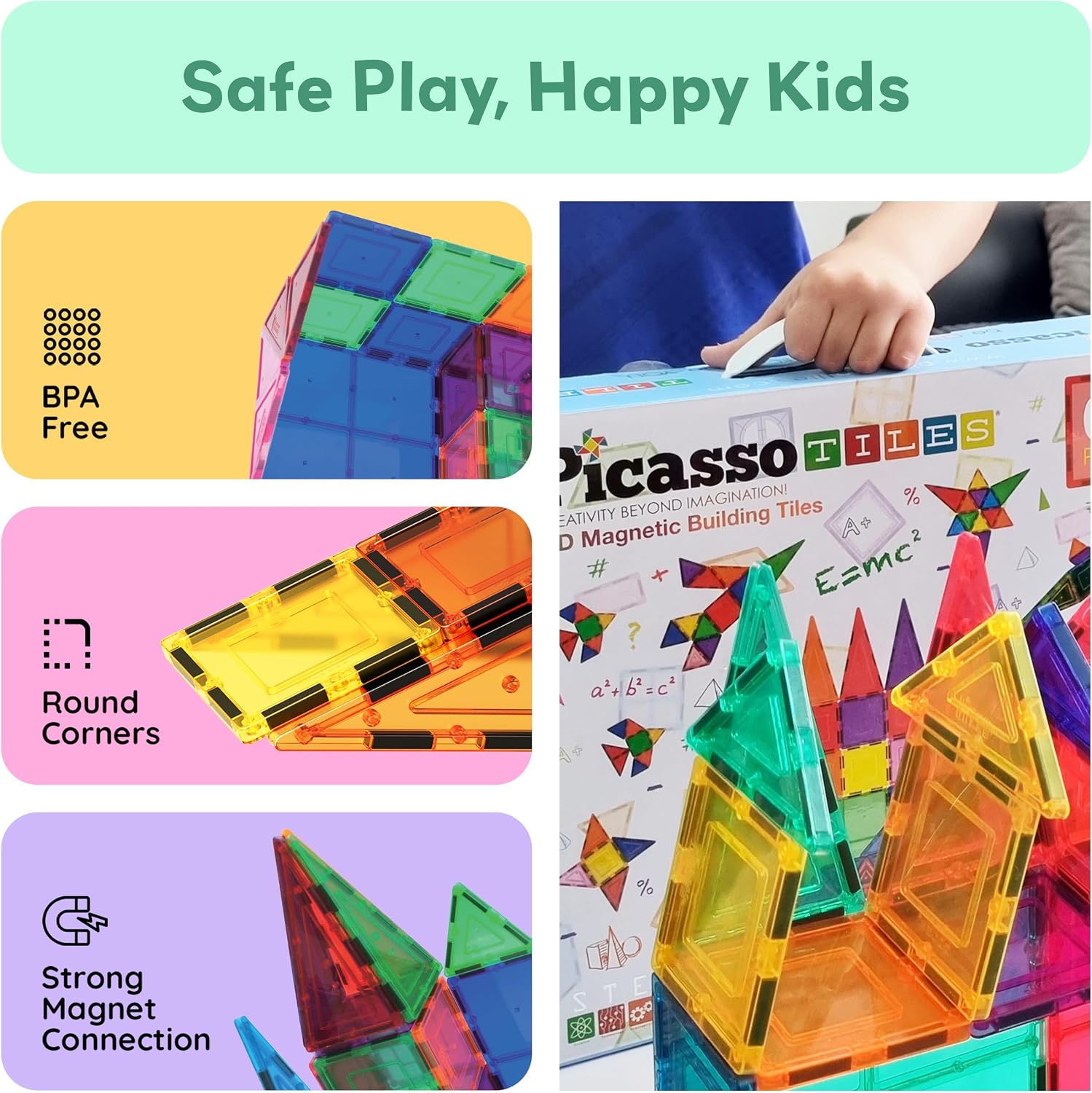 PicassoTiles 100 Piece Magnetic Tiles, Clear 3D Building Blocks for Kids 3+ - Image 4