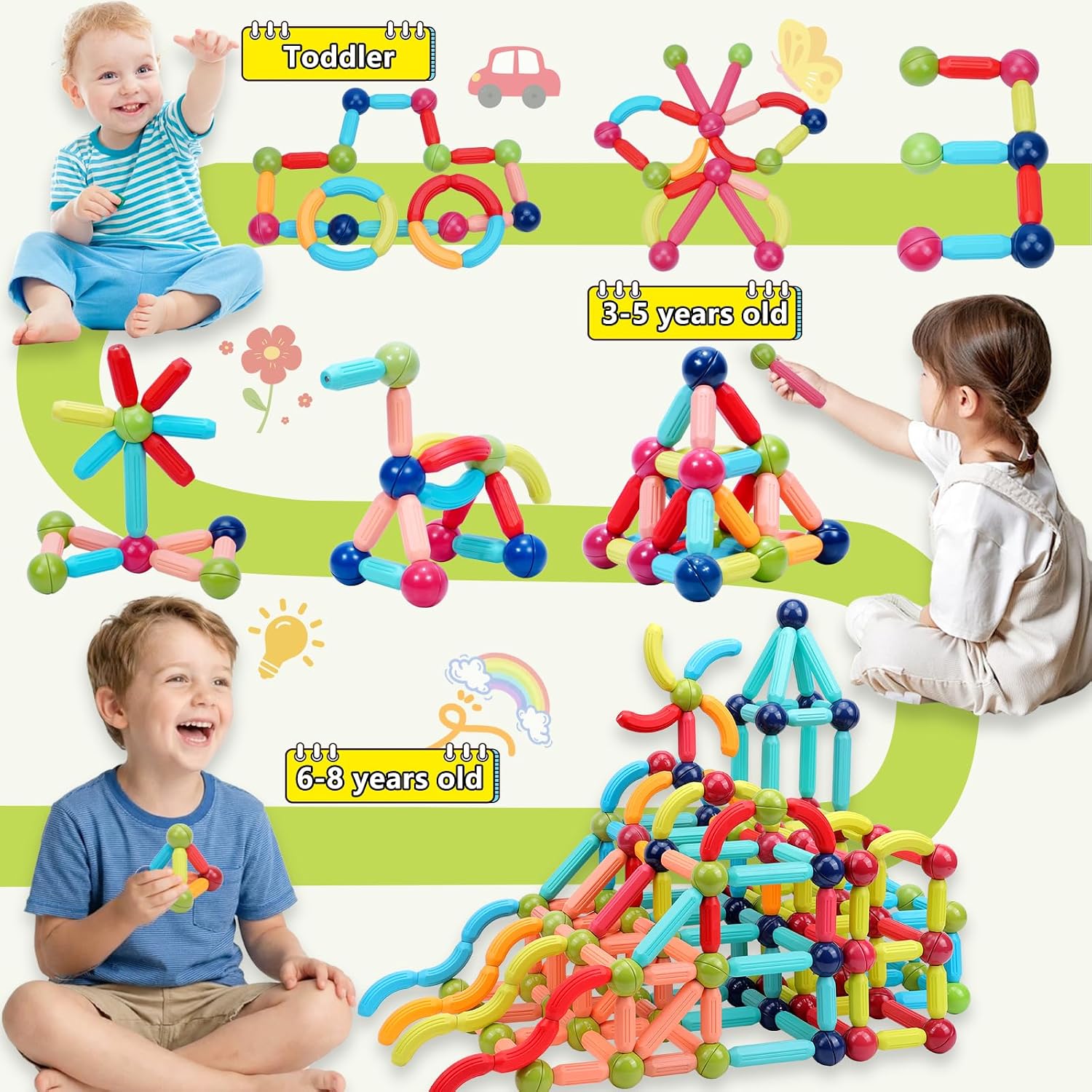 COUOMOXA Magnetic Building Blocks for Toddlers: STEM Educational Toys for 3 4 5+ Years Old Kids - Magnetic Stick Montessori Game for Family for Boys Girls 3-5 - Image 2