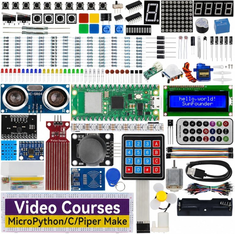 SunFounder Raspberry Pi Pico W Ultimate Starter Kit with Online Tutorials, RoHS Compliant, 450+ Items, 117 Projects, MicroPython, C/C++ (Compatible with Arduino IDE)