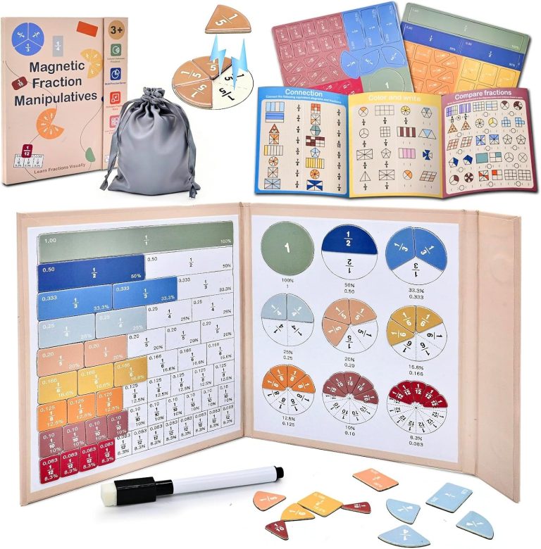 Magnetic Fraction Manipulatives for Kids, 102-Piece Fraction Tiles & Circles Set with Dry-Erase Practice Cards, Fraction Bars for Whiteboard, Homeschool & Elementary Classroom Math Aid