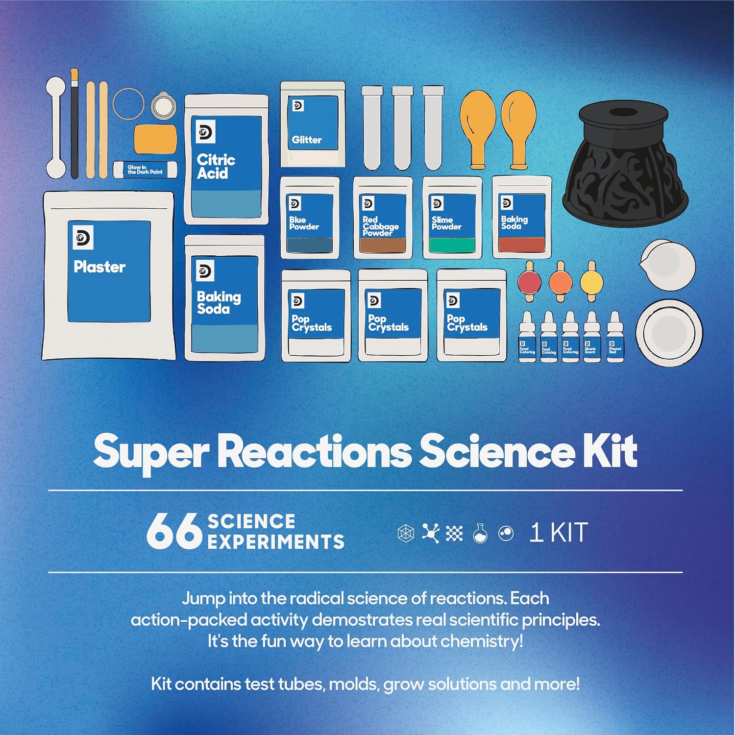 Discovery™ Super Reactions Science Kit – 66 Experiments STEM Lab for Kids| Includes Chemistry Tools, Volcano Mold, Slime, Reactions & Explosions|Educational Learning Toy|DIY Activity Set Gift| Ages 8+ - Image 4