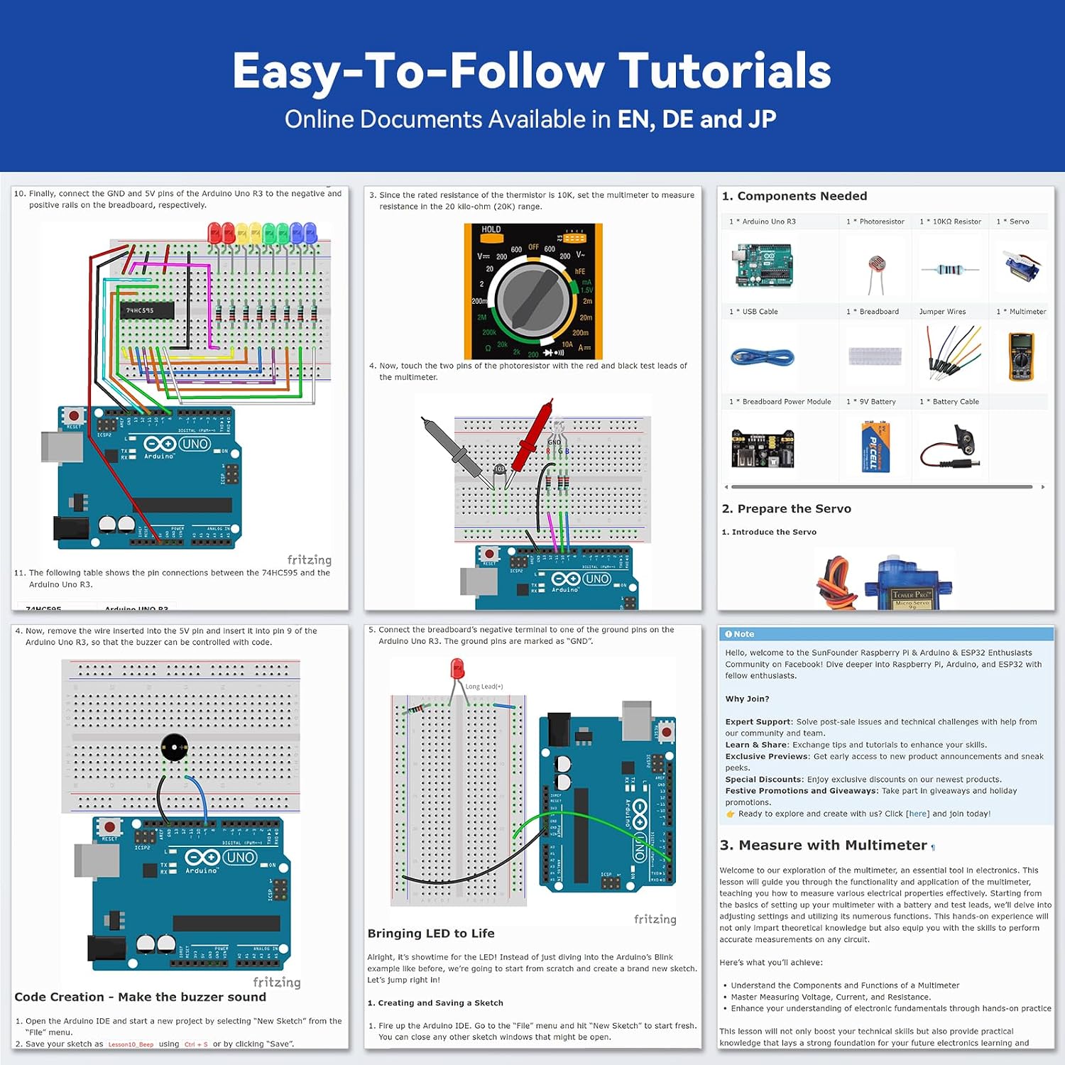SunFounder Inventor Lab Starter Kit with Original Arduino Uno R3 REV3 Multimeter 34 Projects 40+Video Courses RAB Breadboard Holder, RoHS Compliant, for Beginners & Engineers - Image 9