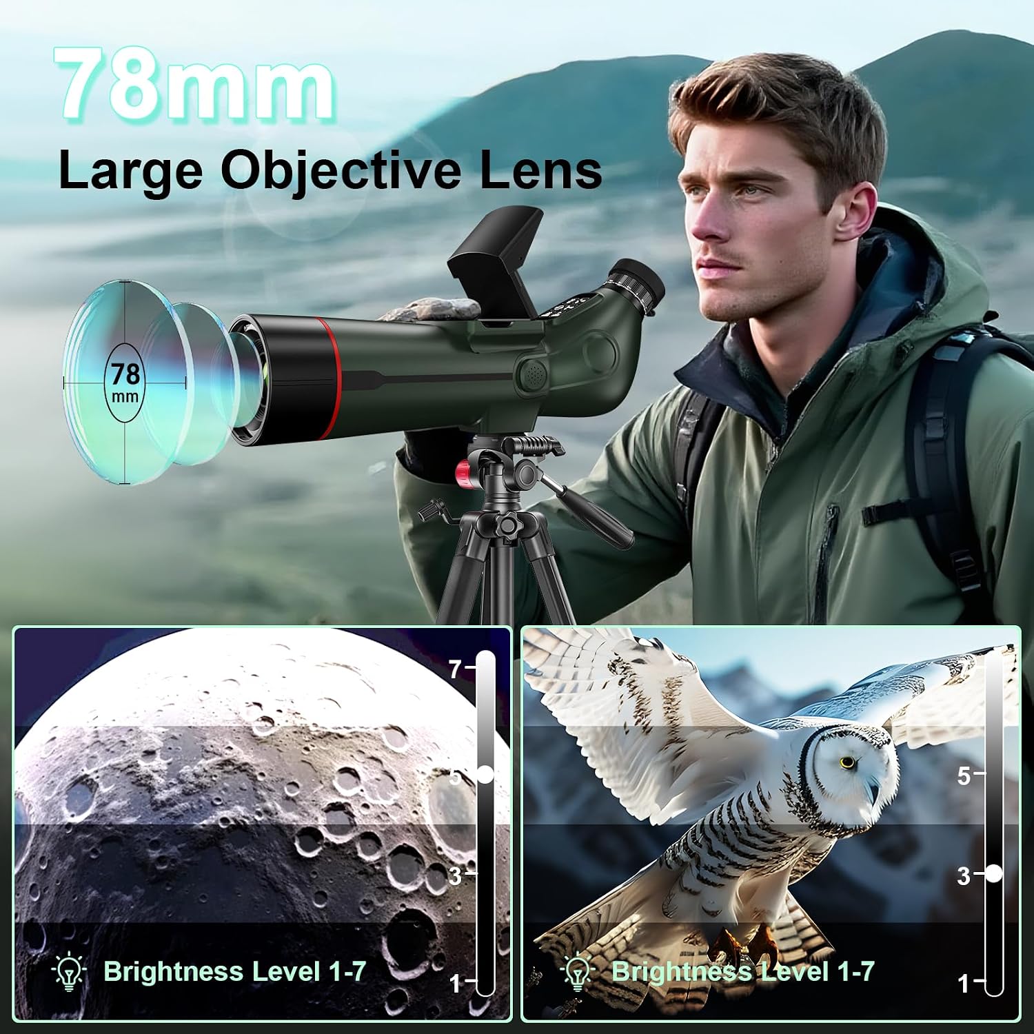 Smart Telescope, Digital Electronic Telescopes with 4K Astrophotography Camera, Internal and Externat Dual Screens Spotter for Adults & Kids & Beginners Astronomy with 64G Card - Image 2