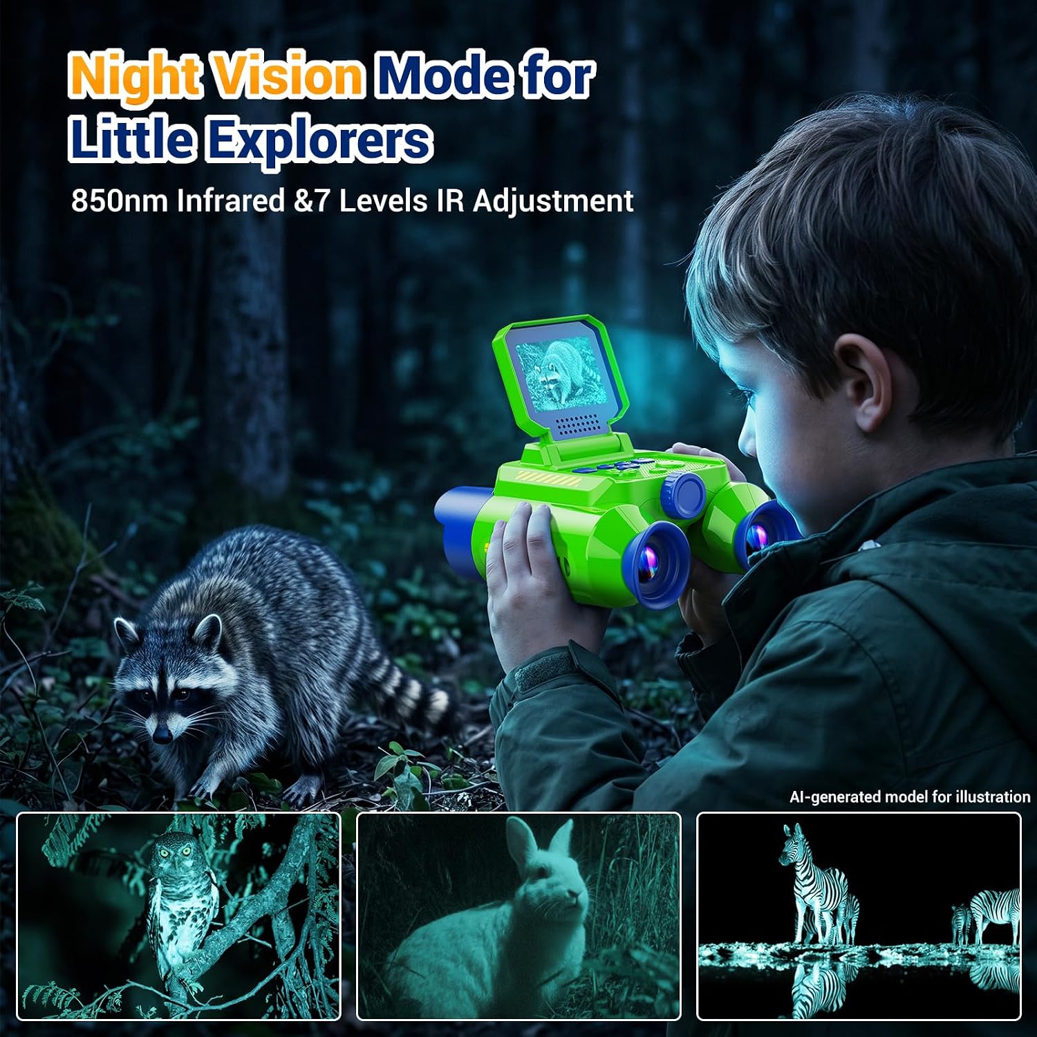 Binoculars for Kids with HD Screen & Night Vision & Games, STEM Science Educational Toy Science Kits STEM Toys for Outdoor, Travel Nature Exploration, Gift for 3+ Years Old Boys & Girls(Green) - Image 4