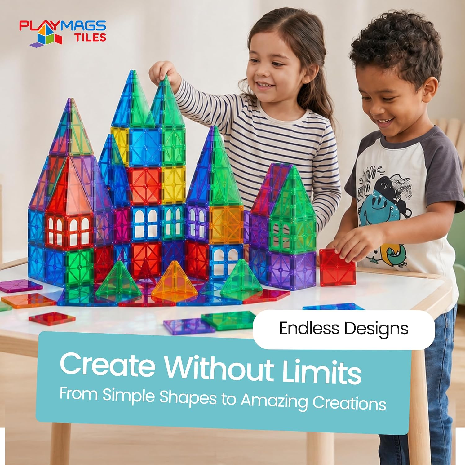 Magnetic Tiles for Kids 100-Piece Set, STEM Educational Building Blocks, Includes 2 Cars & Click-in ABC Learning Tiles, Gift for Boys & Girls, Magnetic Figures & 2 or 4 Car Set Add-Ons Available - Image 5