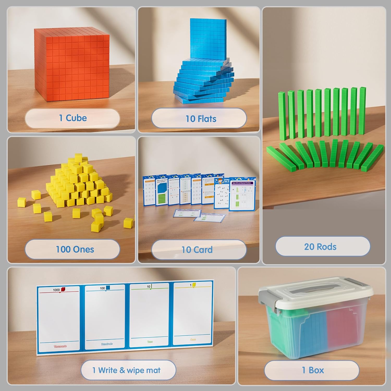 TOMMYHOME Base Ten Blocks with Place Value Chart - Math Manipulatives for Kids.Counting Blocks for Math to Help Educate Kindergarten Teachers. - Image 6