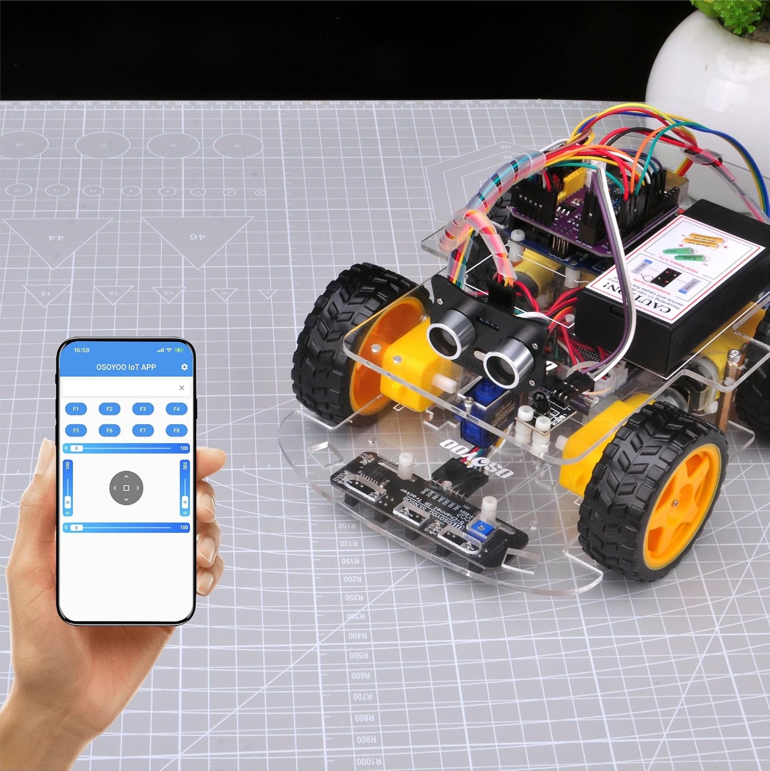 OSOYOO V3 Robot Car Starter Kit for Arduino UNO, WiFi & Bluetooth Smart Robotics Kit with Line Tracking, Ultrasonic Obstacle Avoidance, MPU6050, IR Remote, STEM Coding Learning Kit for Beginners - Image 9