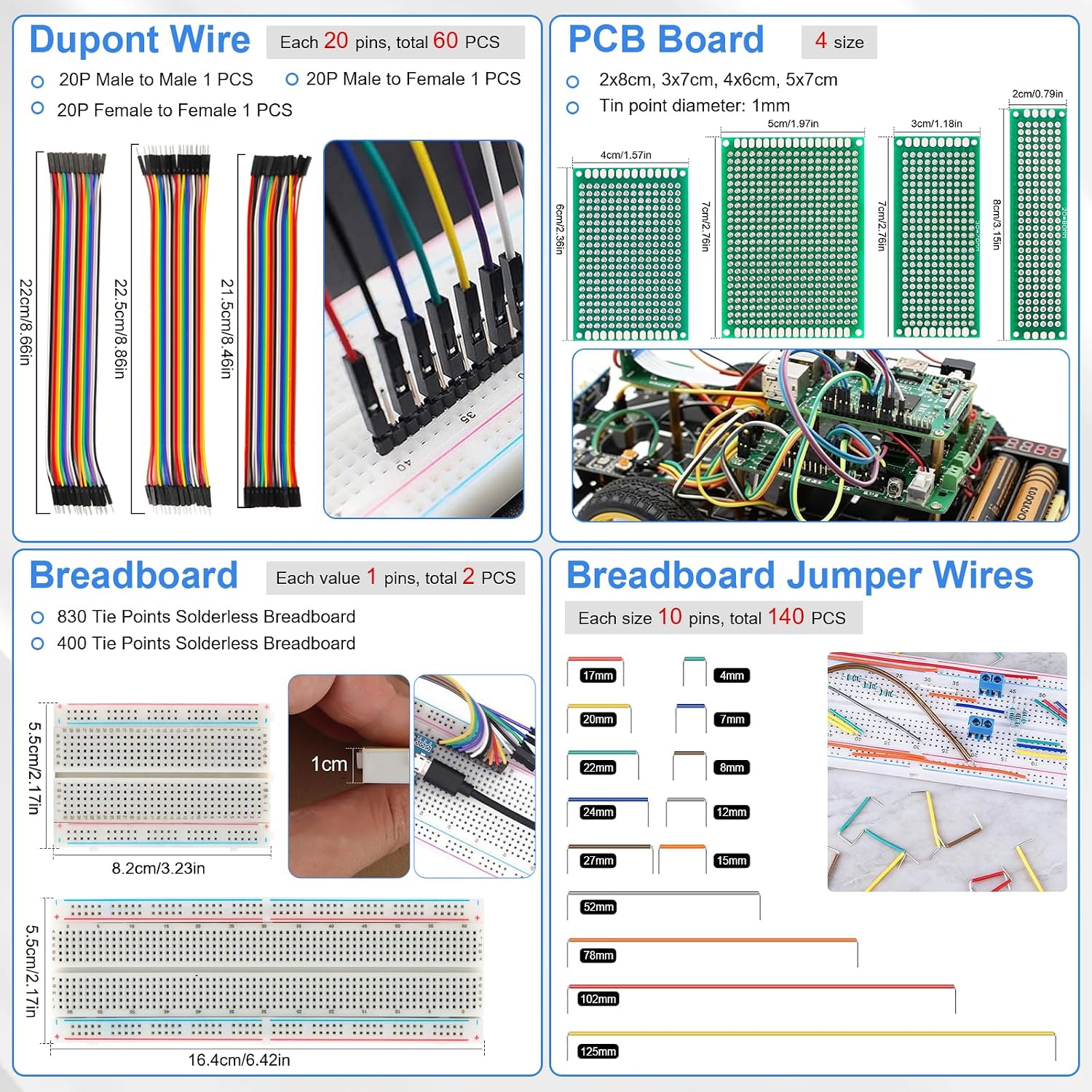 Electronic Component Kit, 1780 Pcs DIY Electronics Kit with Resistors,Capacitor,LED Diodes,Transistors,Dupont Wire,Breadboard,PCB,Potentiometer,Triode,IC,Crystal Oscillator,Buzzer,Switch,Motor,Speaker - Image 5