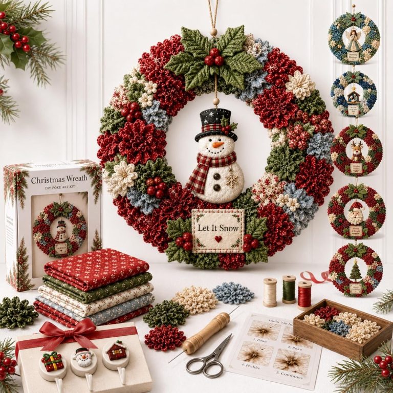 3D Fabric Poke Wreath DIY Kit, Christmas Wreath Craft Kit for Adults