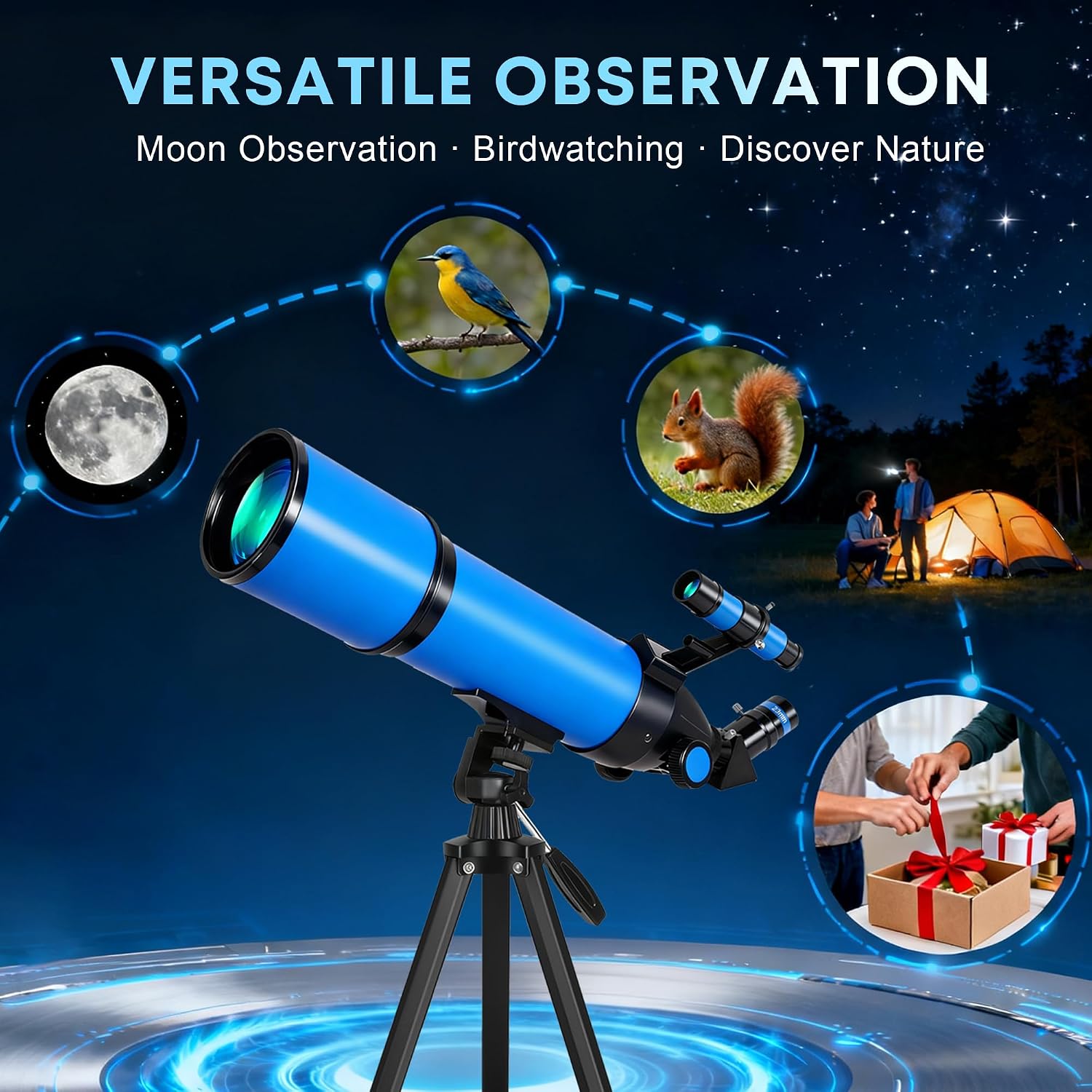 Hawkko Telescope for Adults & Kids, 80mm Aperture 600mm High Powered Telescope for Astronomy Beginners - Refractor Telescopes with AZ Tripod, Phone Adapter and Portable Bag for Moon Observation - Image 7