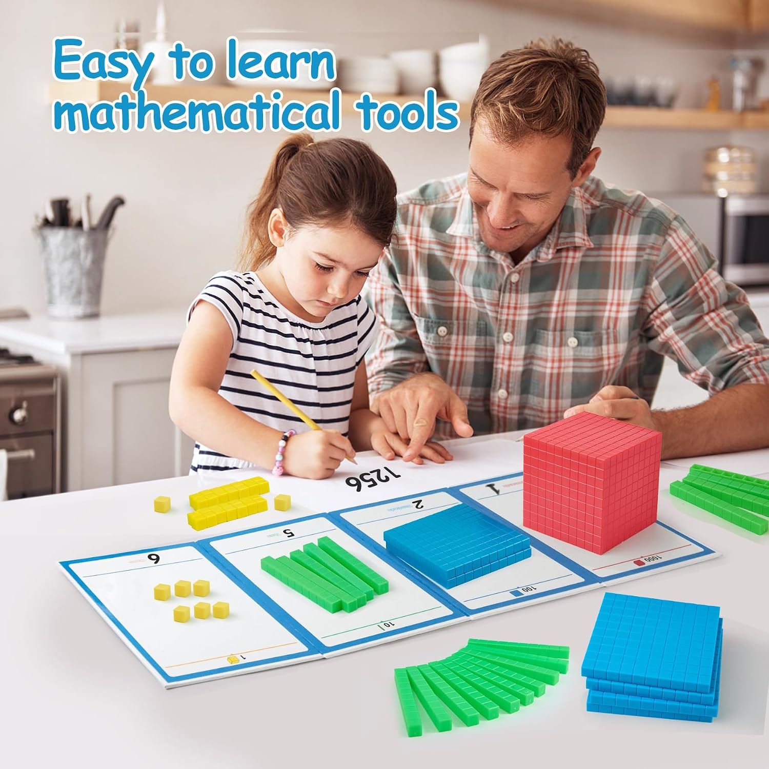 Math Manipulatives for Kids Aged 3+.Base Ten Blocks with Place Value Chart - Plastic Math Cubes to Help Educate Kindergarten Teachers.133 PCS - Image 2