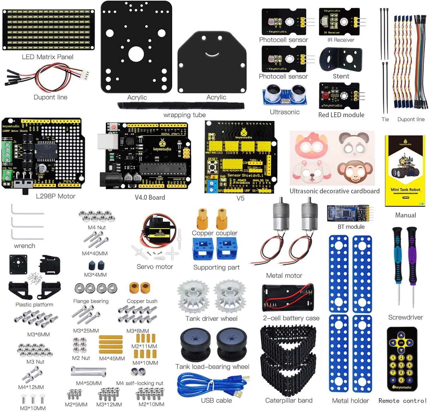 KEYESTUDIO Mini Tank Robotic Kit Smart Car for Arduino, App/IR Remote Control(iOS and Android), Light and Ultrasonic Follow, 8X16 LED Panel STEM Kit for Beginners Teens - Image 3