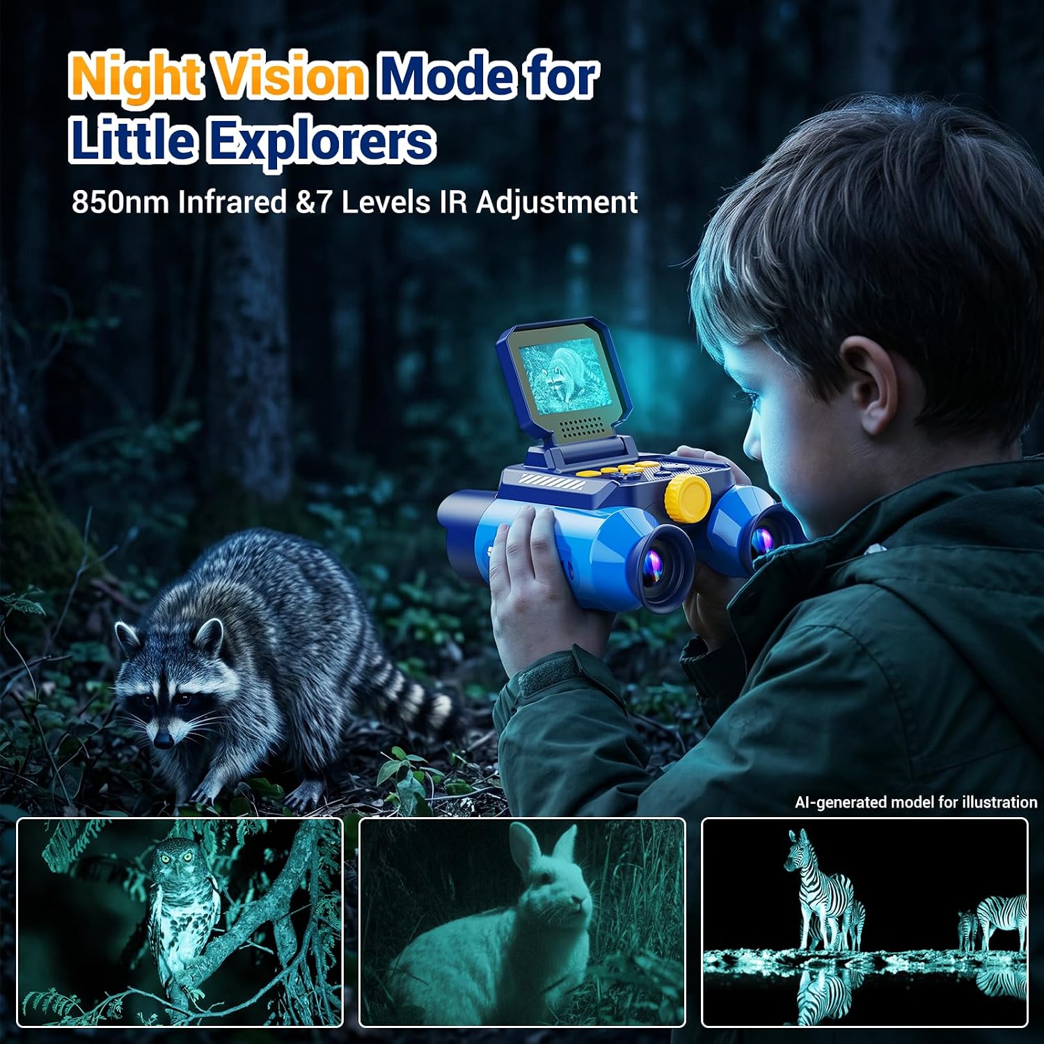 Binoculars for Kids with HD Screen & Night Vision & Games, STEM Science Educational Toy Science Kits STEM Toys for Outdoor, Travel Nature Exploration, Gift for 3+ Years Old Boys & Girls (Navy Blue) - Image 4