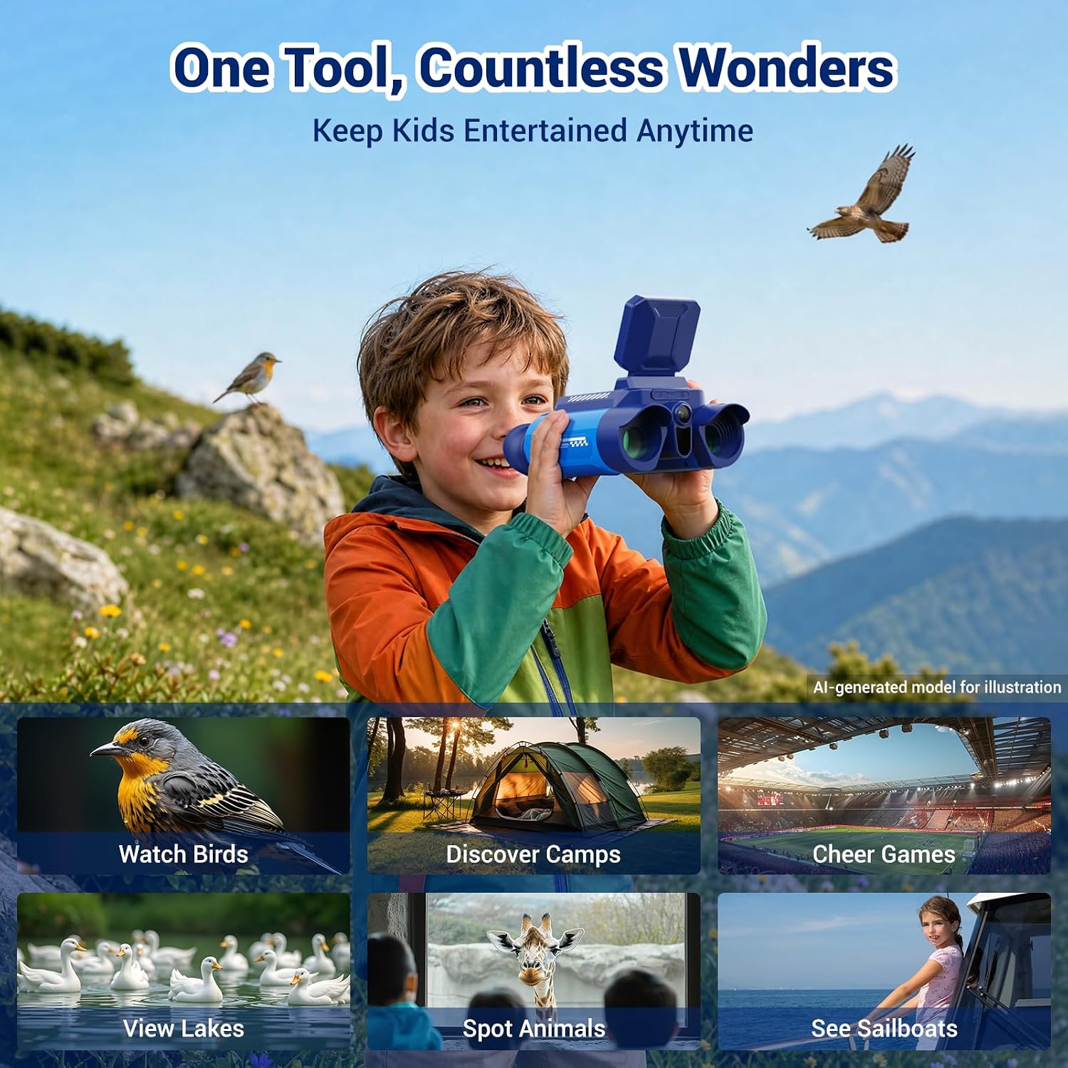 Binoculars for Kids with HD Screen & Night Vision & Games, STEM Science Educational Toy Science Kits STEM Toys for Outdoor, Travel Nature Exploration, Gift for 3+ Years Old Boys & Girls (Navy Blue) - Image 7